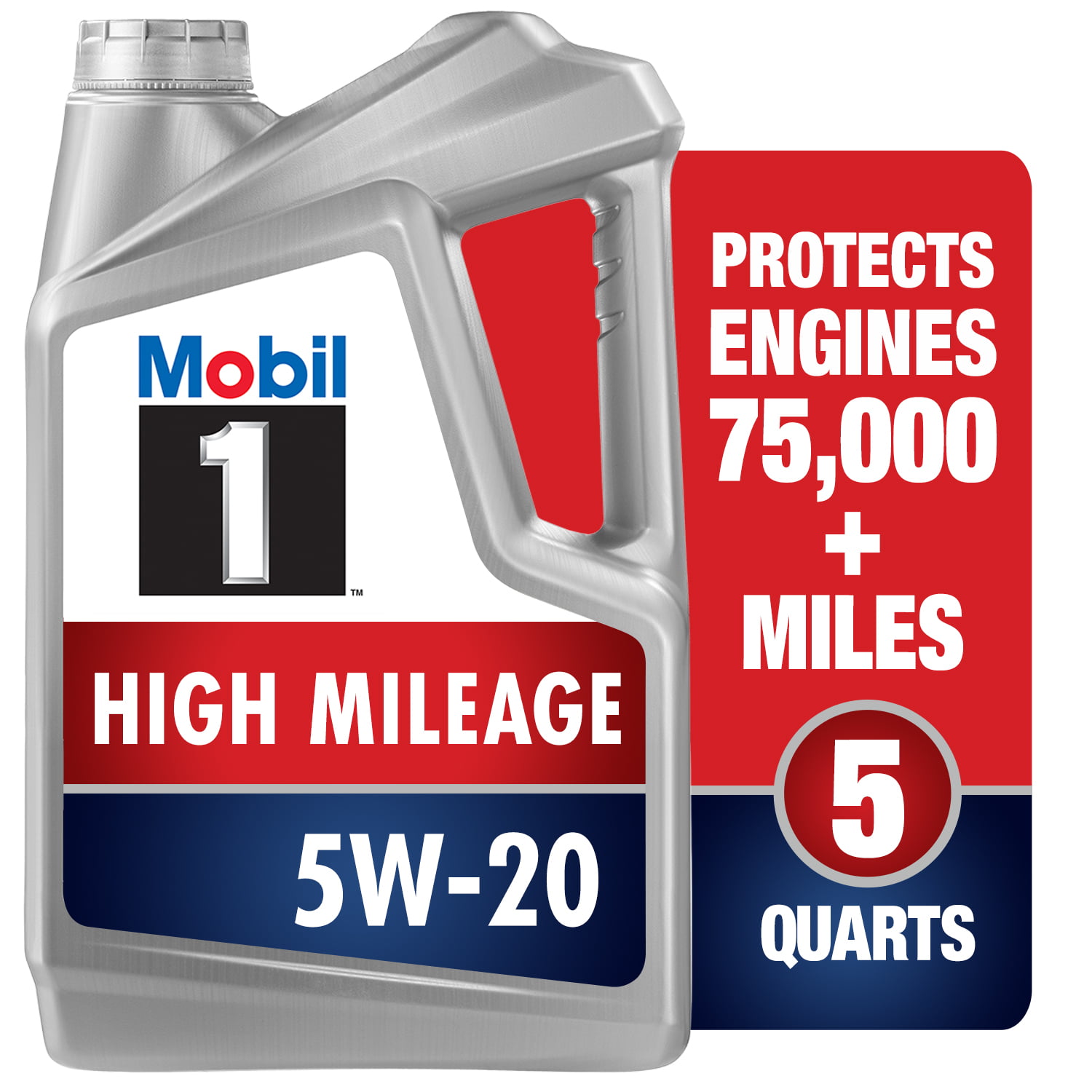 Mobil 1 High Mileage Full Synthetic Motor Oil 5W-20. 5 qt