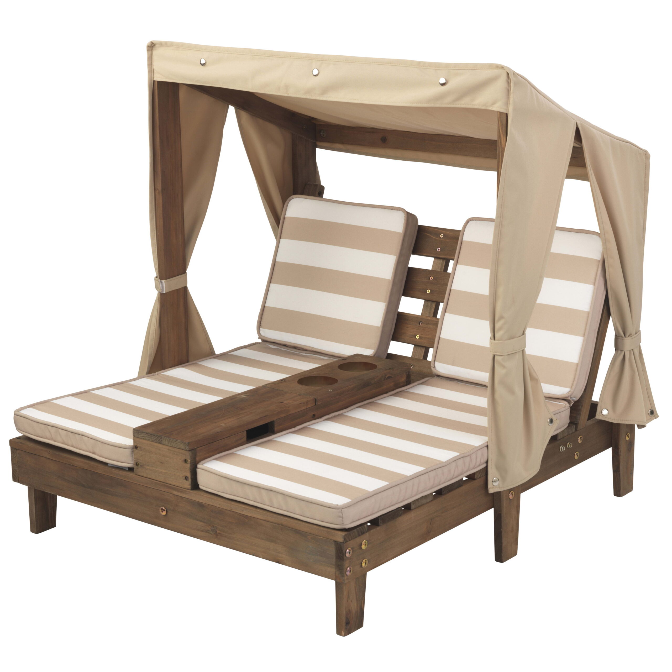KidKraft Wooden Outdoor Double Chaise Lounge with Cup Holders. Espresso