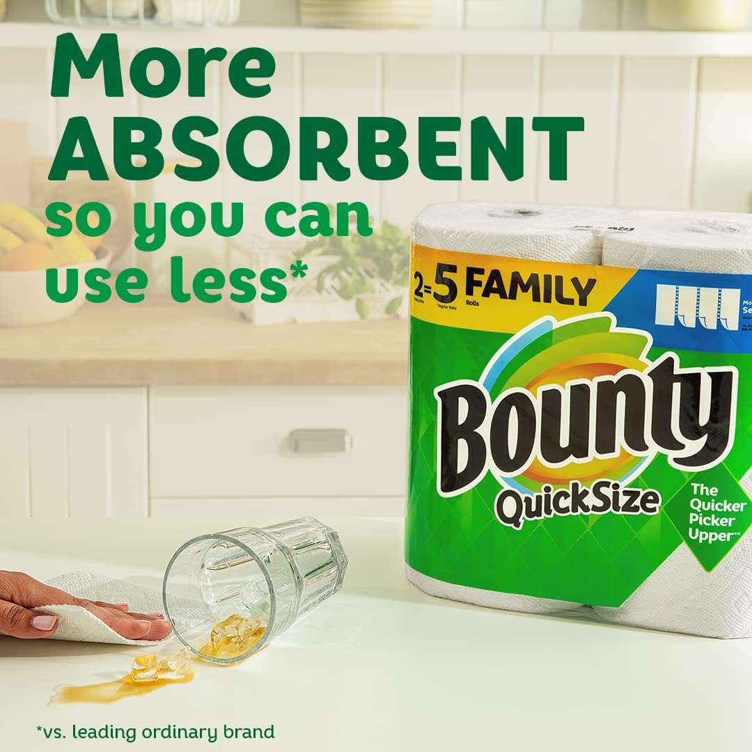 Bounty Quick-Size Paper Towels. White. 12 Family Rolls = 30 Regular Rolls (Packaging May Vary)