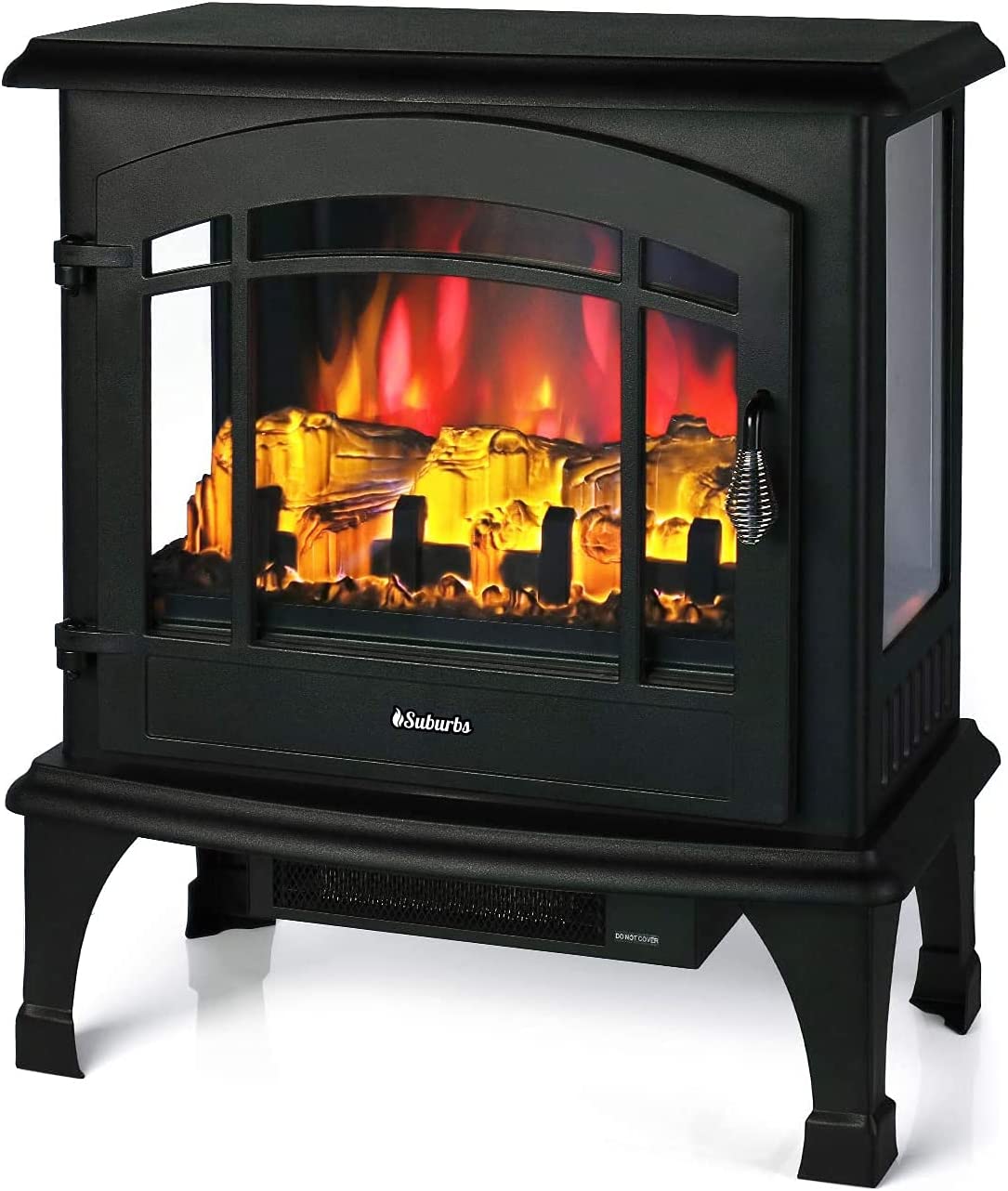 TURBRO Suburbs TS23 Electric Fireplace Heater. 23 FREESTANDING Fireplace Stove with Realistic Adjustable Flame Effect - CSA Certified - OVERHEATING Safety Protection - Remote Control - 1400W. Black