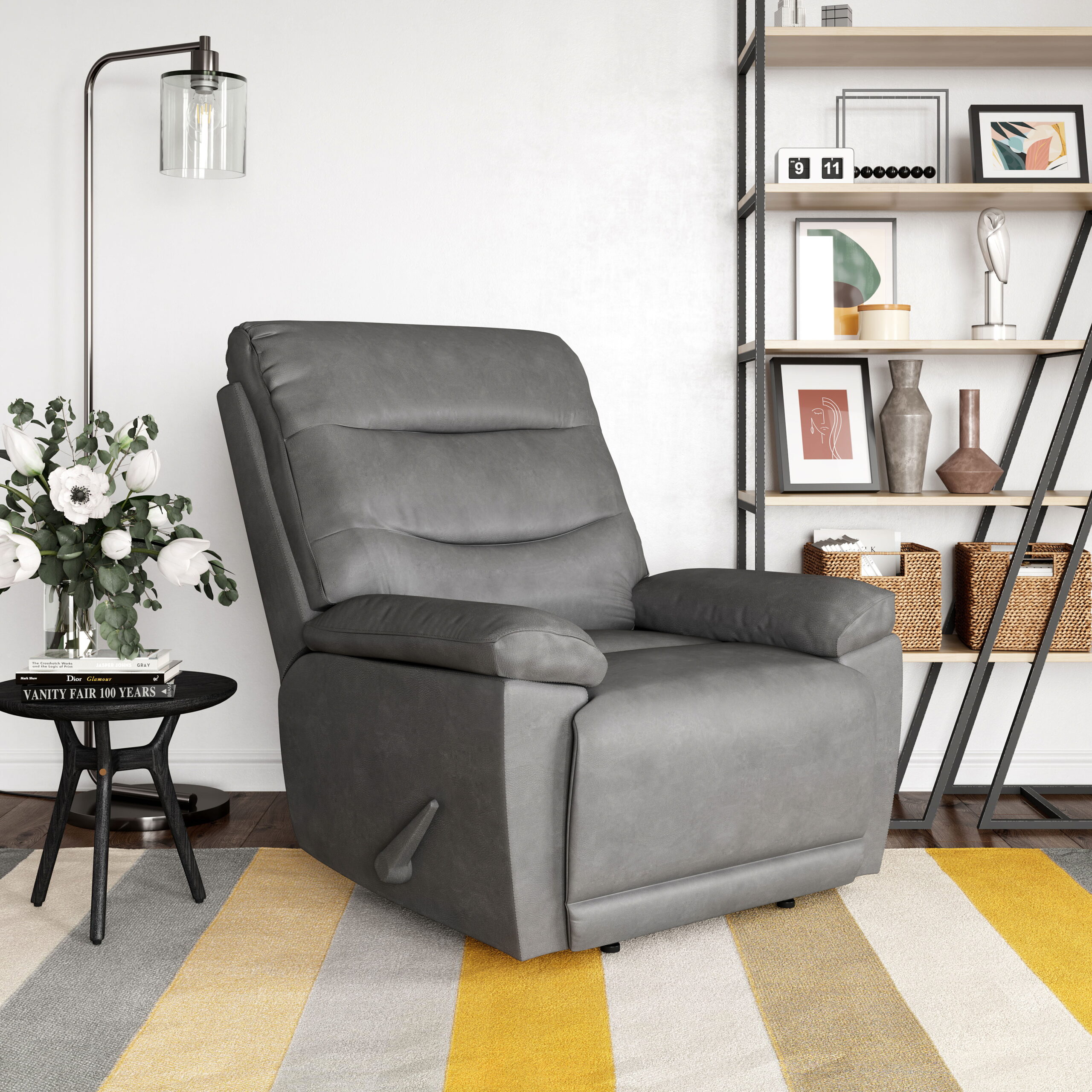 Relax-a-Lounger Lincoln Manual Oversized Recliner. Gray Faux Leather