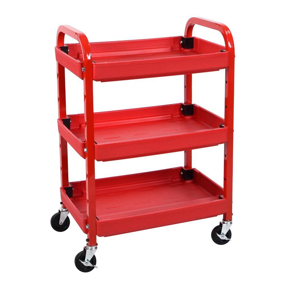 Luxor ATC332 22 in. 3 Shelf Adjustable Utility Cart in Red