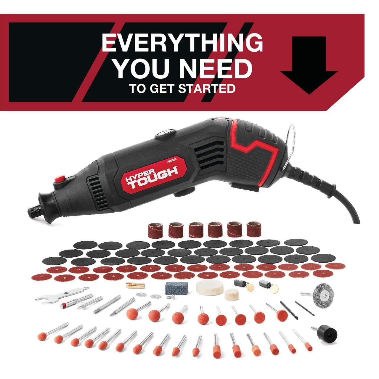 Hyper Tough 1.5 Amp Corded Rotary Tool. Variable Speed with 105 Rotary Accessories & Storage Case