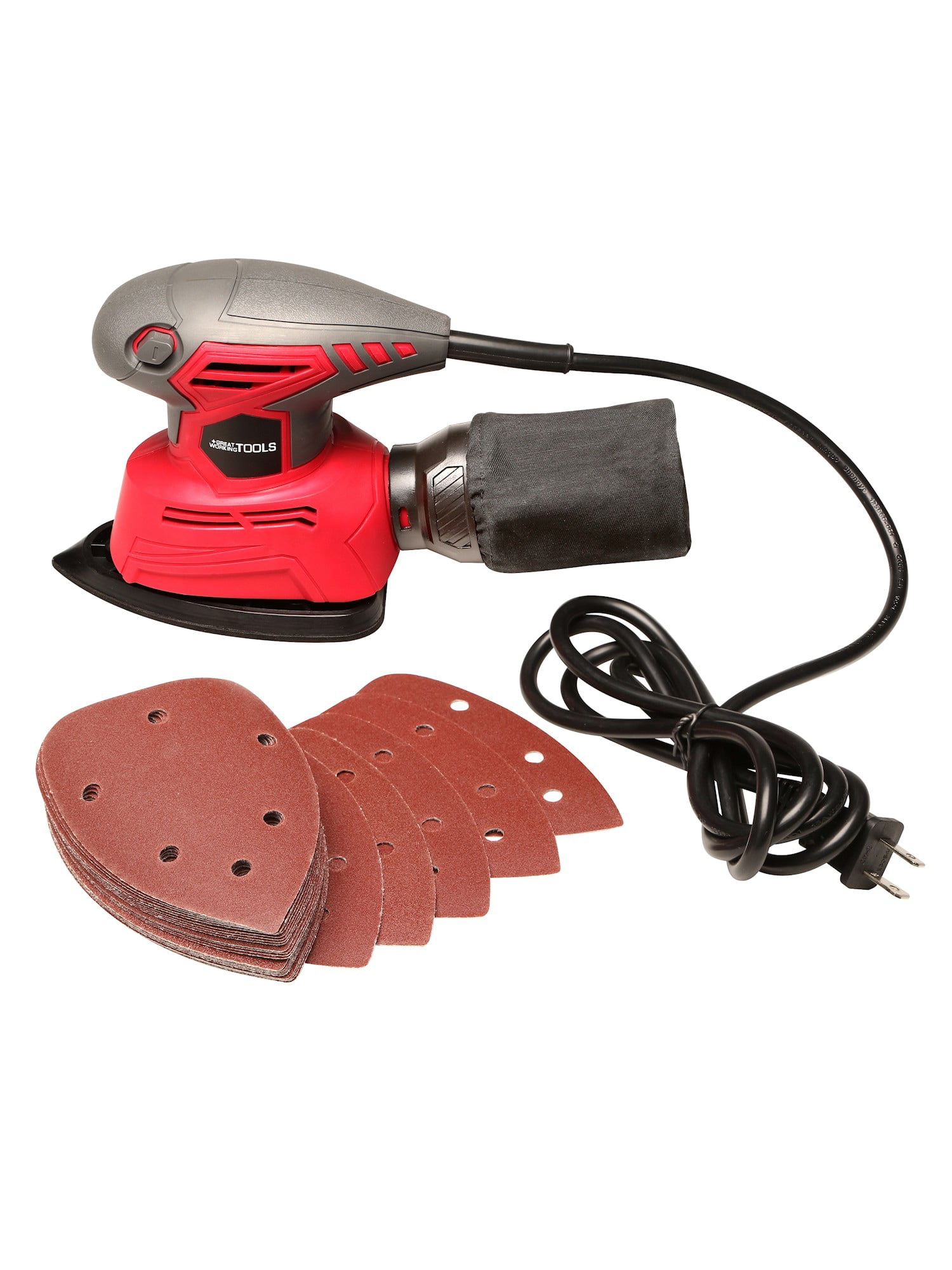 Great Working Tools Mouse Sander. Detail Orbital Palm Sander with Dust Collection Bag & 27 pcs Sandpaper. 1.1 Amp 14.000 OPM
