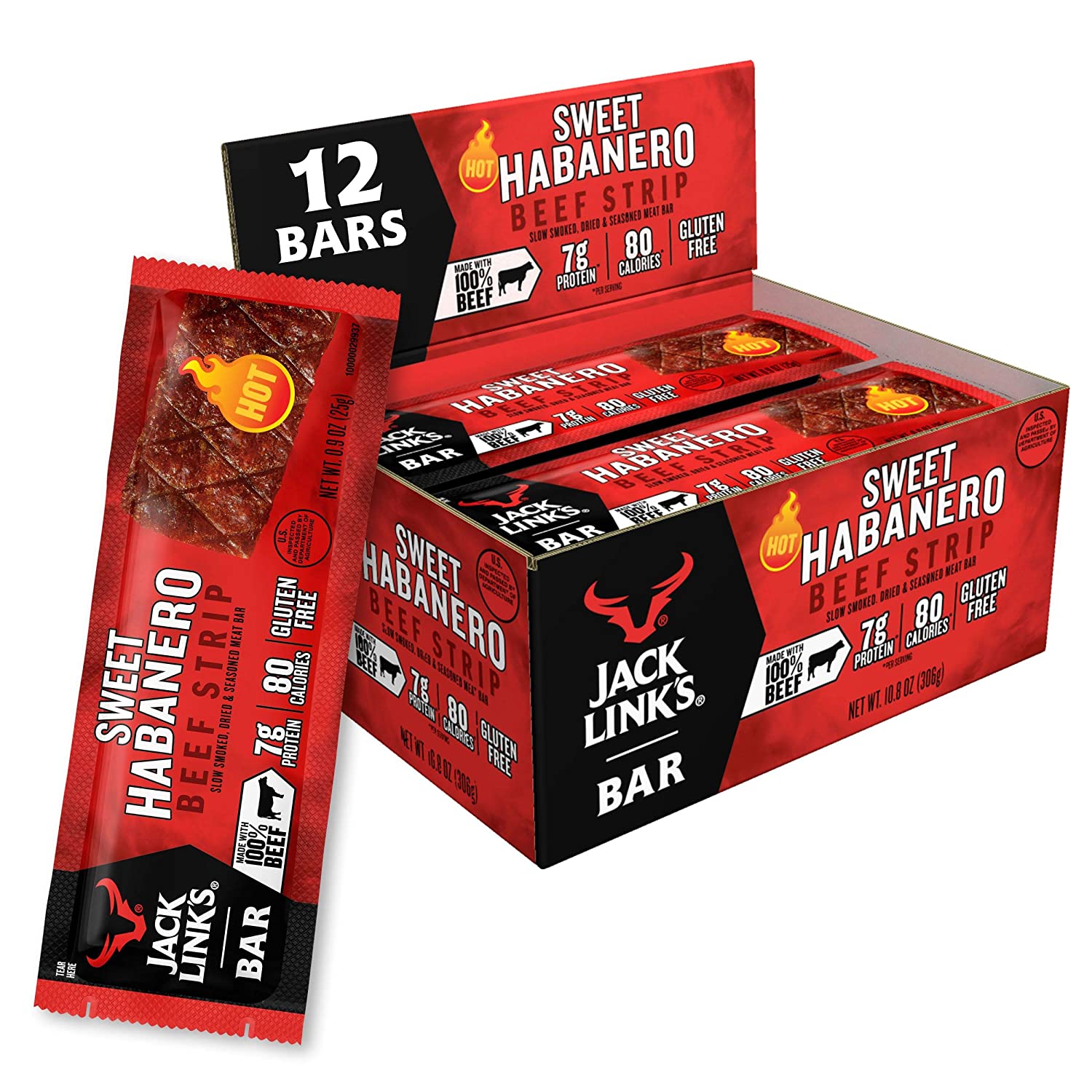 Jack Link-s Beef Jerky Bars. Sweet Habanero. 12 Count - 7g of Protein and 80 Calories Per Protein Bar