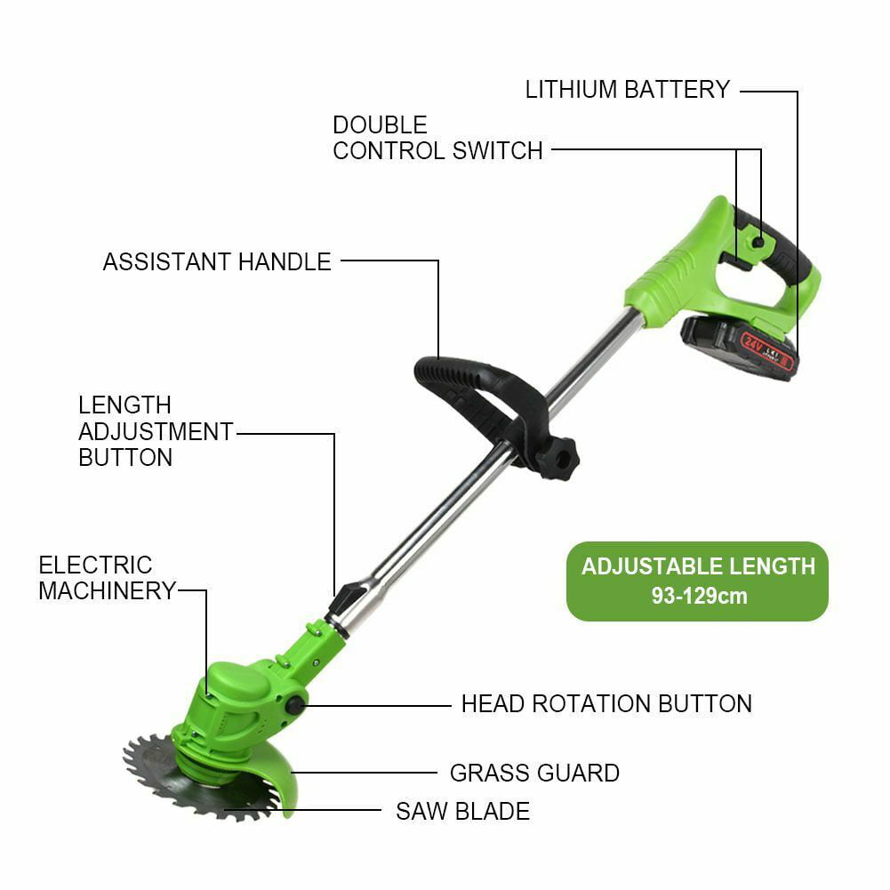 Electric Handheld Weed Lawn Eater Edger Grass 24V Portable Cordless String Trimmer Cutter with 2 Battery and 3 Types Cutting Blades