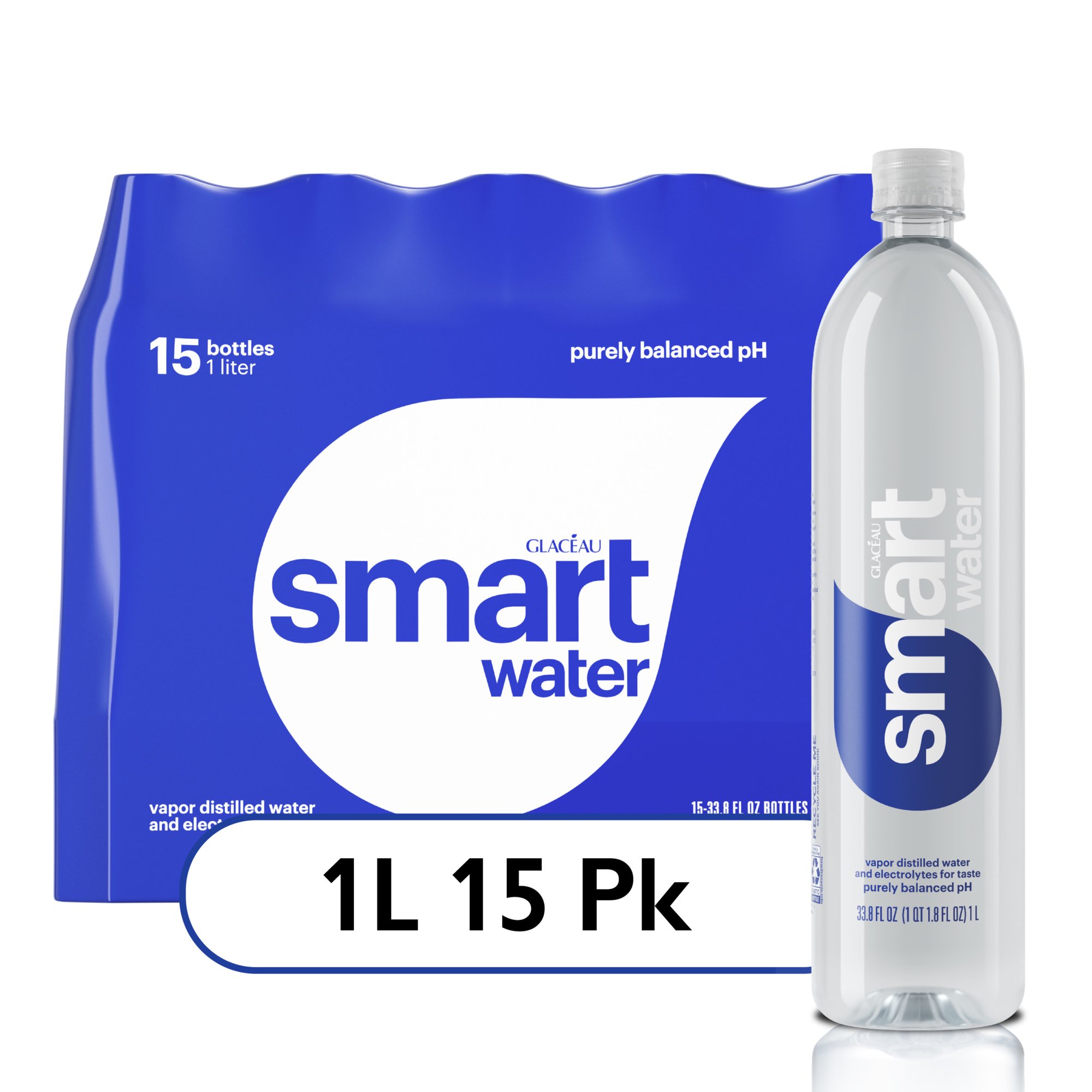 Glaceau Smartwater smartwater vapor distilled premium water bottles. 1 Liter. 15 Pack