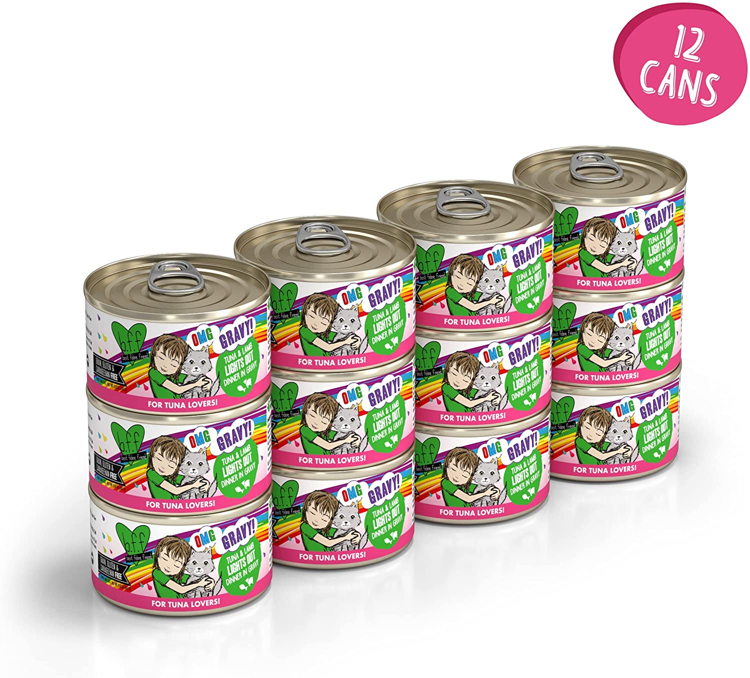 Weruva Wet Cat Food B.F.F. OMG - Best Feline Friend Oh My Gravy!. Tuna & Lamb Lights Out with Tuna & Lamb. 2.8oz Can (Pack of 12)