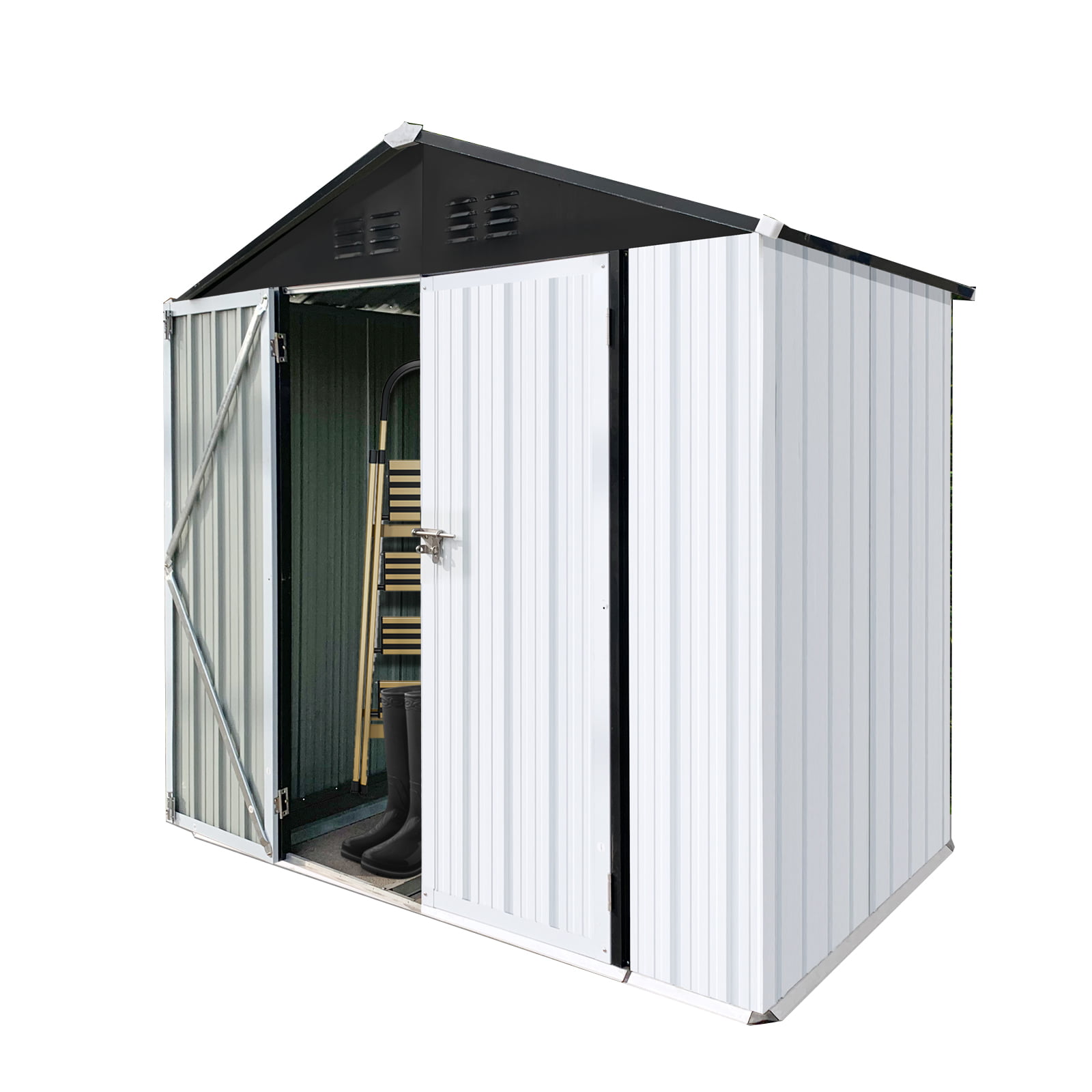 6′ x 4′ Outdoor Metal Storage Shed. Galvanized Steel Garden Shed with Lockable Doors. Outdoor Storage Shed