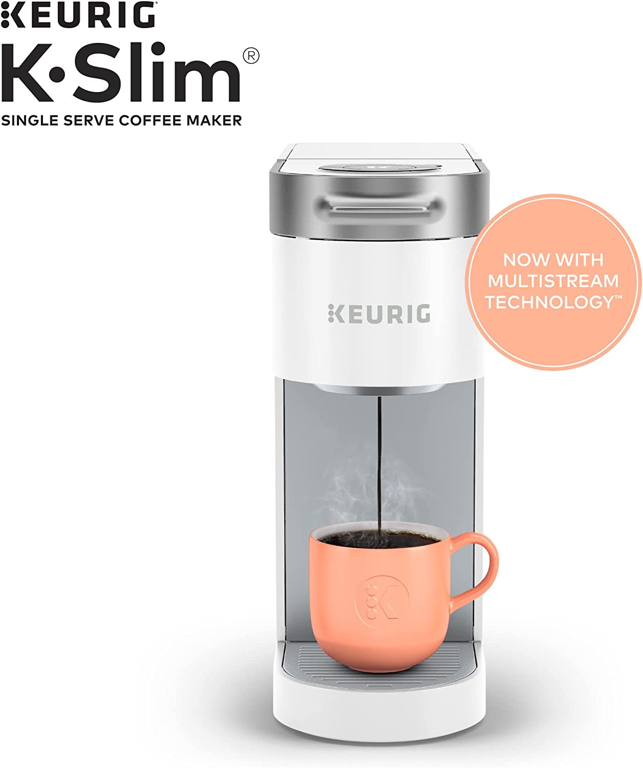 Keurig K- Slim Single Serve K-Cup Pod Coffee Maker. Multistream Technology. White