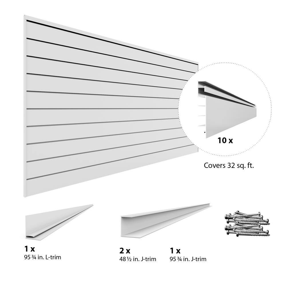 Proslat 33004 PVC Slatwall 8 ft. x 4 ft. White Sports Bundle (12-Piece)