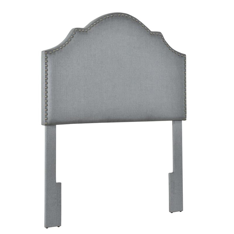 HomeFare Nail head Trim. Shaped Twin Upholstered Headboard in Charcoal Gray