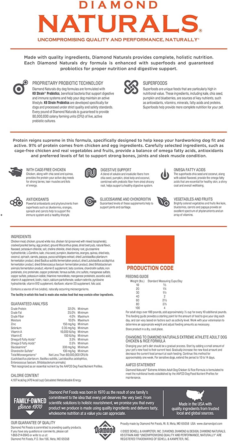 Diamond Naturals Extreme Athlete High Protein Real Meat Recipe Dry Dog Food 40 Pound (Pack of 1)