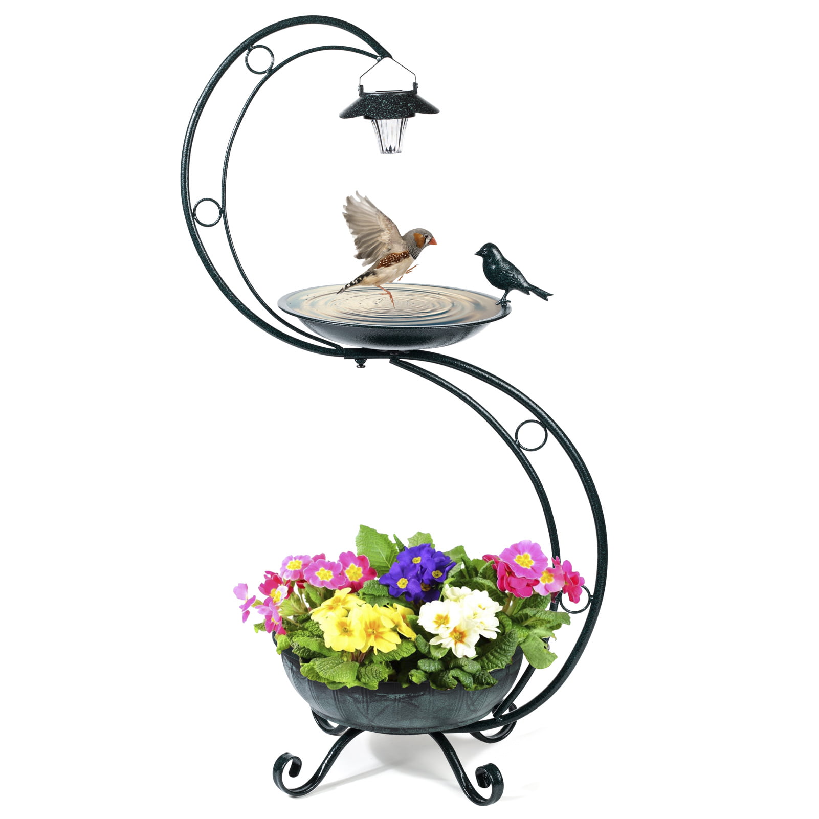 YANZ Bird Baths for Outdoors Solar Lamp. 35.5″ Height Metal Bird Bath. Weather Resistant. Vintage decorative Birdbaths. Flower Planter Pedestal. Fountain Decorations for Garden Yard Lawn-Bronz Green