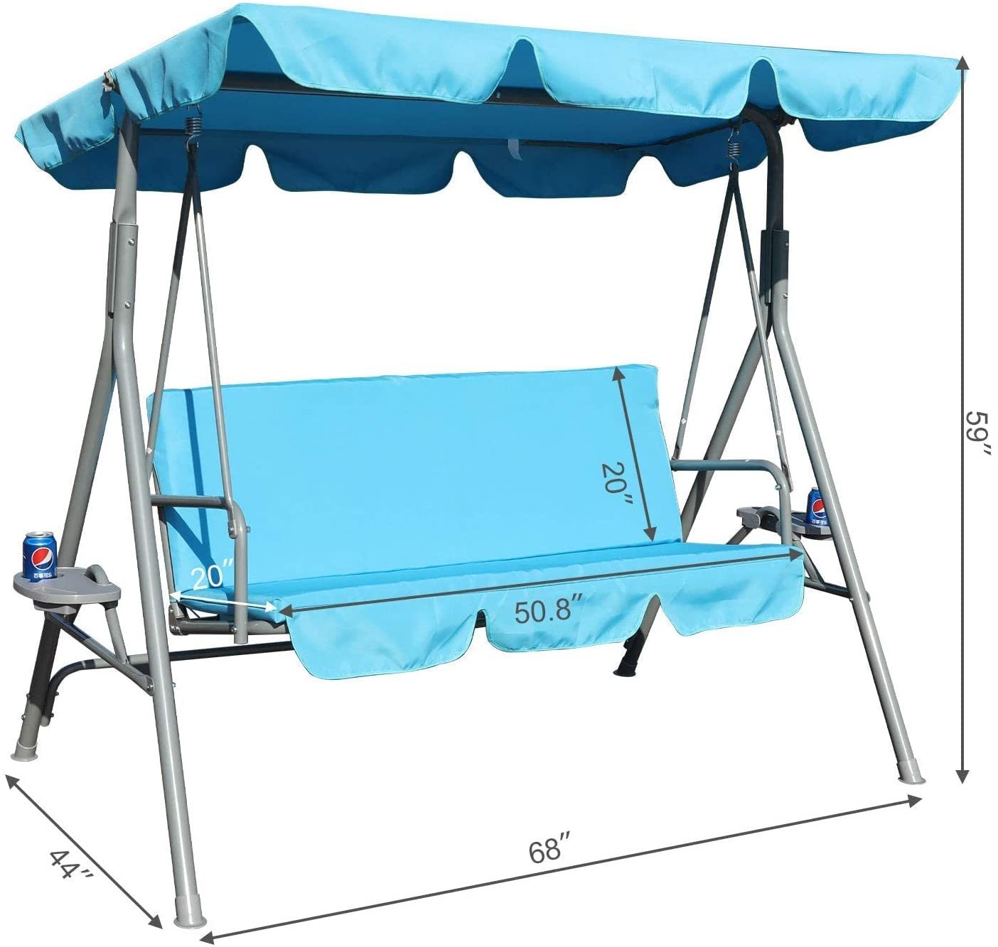 GOLDSUN Durable Outdoor Patio Swing Chair with Side Table Weather Resistant Canopy Swing Bench with Cushion.Suitable for Garden. Poolside. Balcony. Backyard-Blue (BGSW-817)