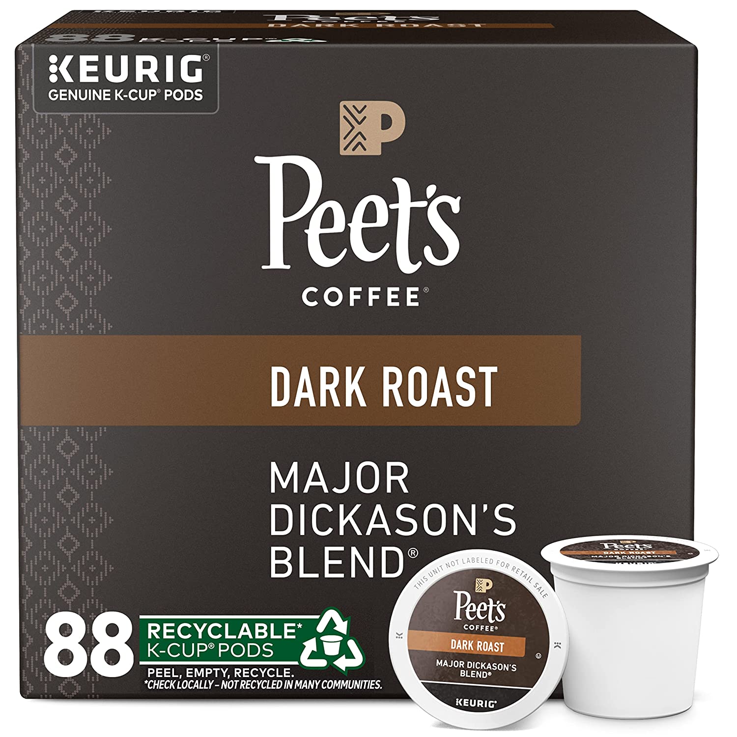 Peet-s Coffee. Dark Roast K-Cup Pods for Keurig Brewers - Major Dickason-s Blend 88 Count (4 Boxes of 22 K-Cup Pods)