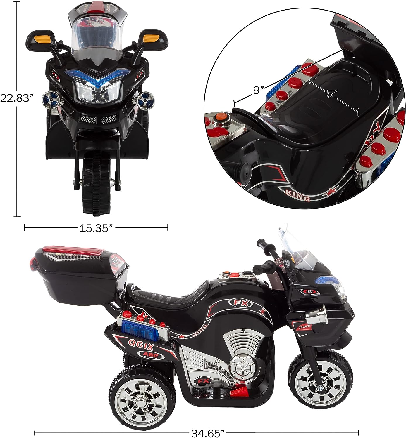Lil- Rider Ride on Toy. 3 Wheel Motorcycle Trike for Kids by Rockin- Rollers – Battery Powered Ride on Toys for Boys and Girls. 3 - 6 Year Old - Black FX. Large