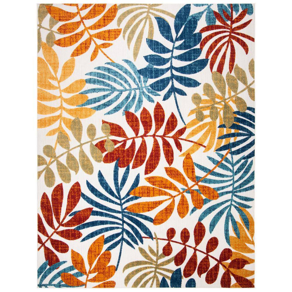 SAFAVIEH  Cabana Cream/Red 9 ft. x 12 ft. Abstract Palm Leaf Indoor/Outdoor Patio  Area Rug