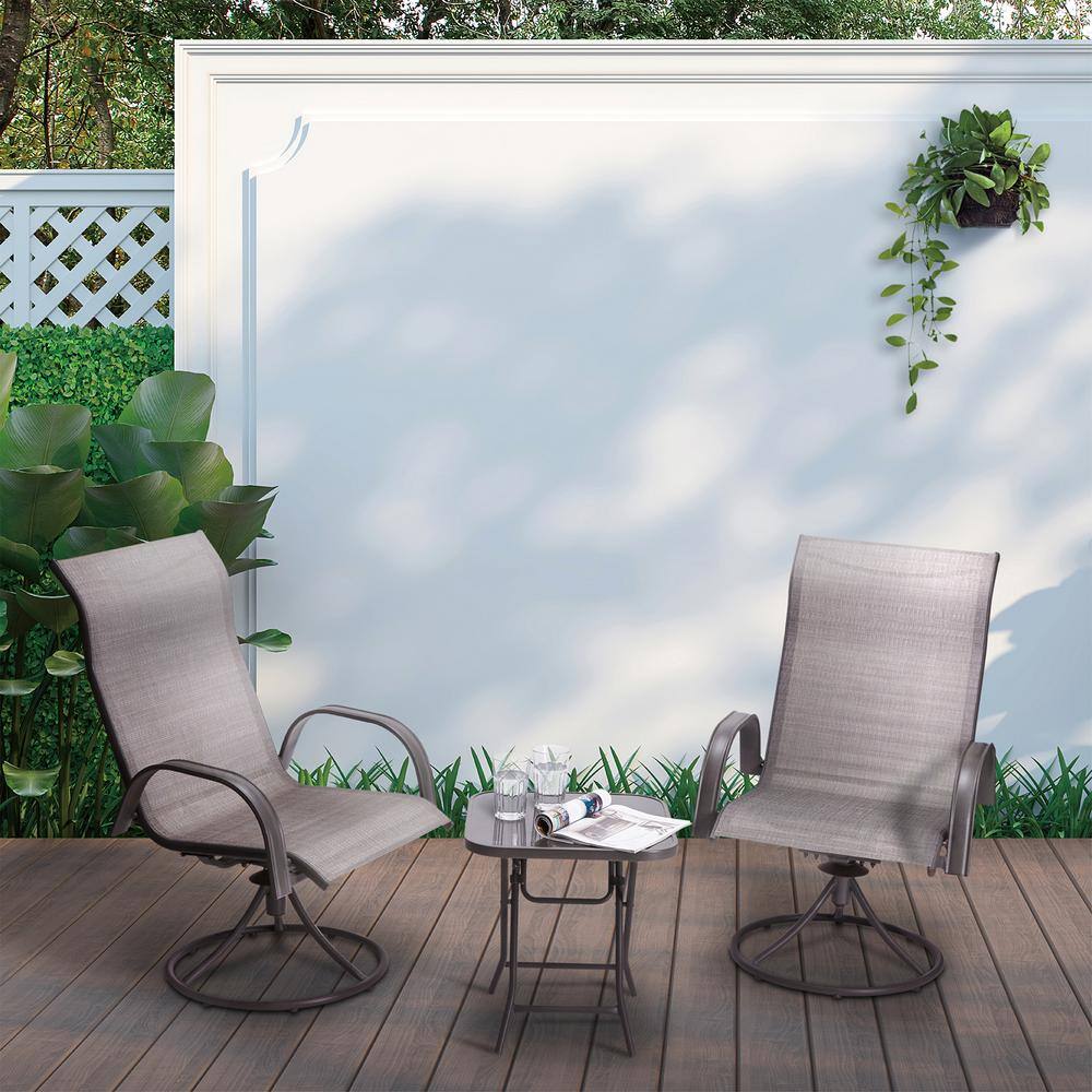 Teamson Home  Grey 3-Piece Swivel Metal Outdoor Patio Bistro Set