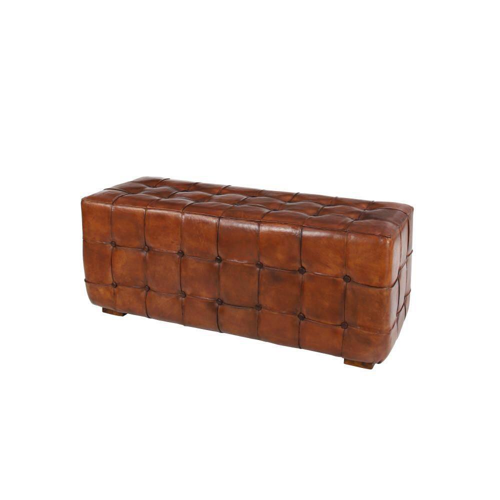 Litton Lane  Brown Tufted Upholstered Leather Bench 20 in. X 48 in. X 18 in.