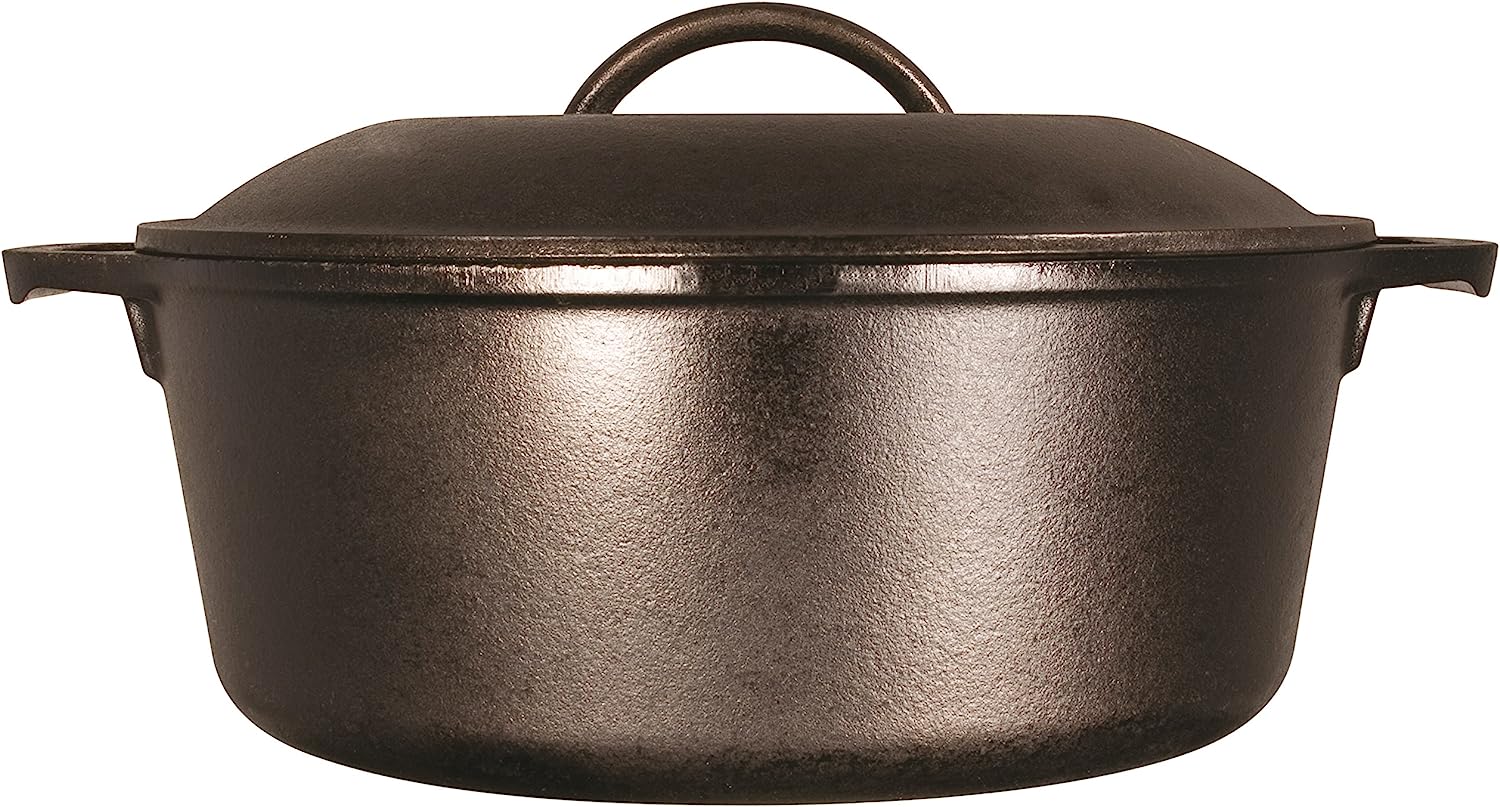 Lodge L8DOLKPLT Cast Iron Dutch Oven with Dual Handles. Pre-Seasoned. 5-Quart