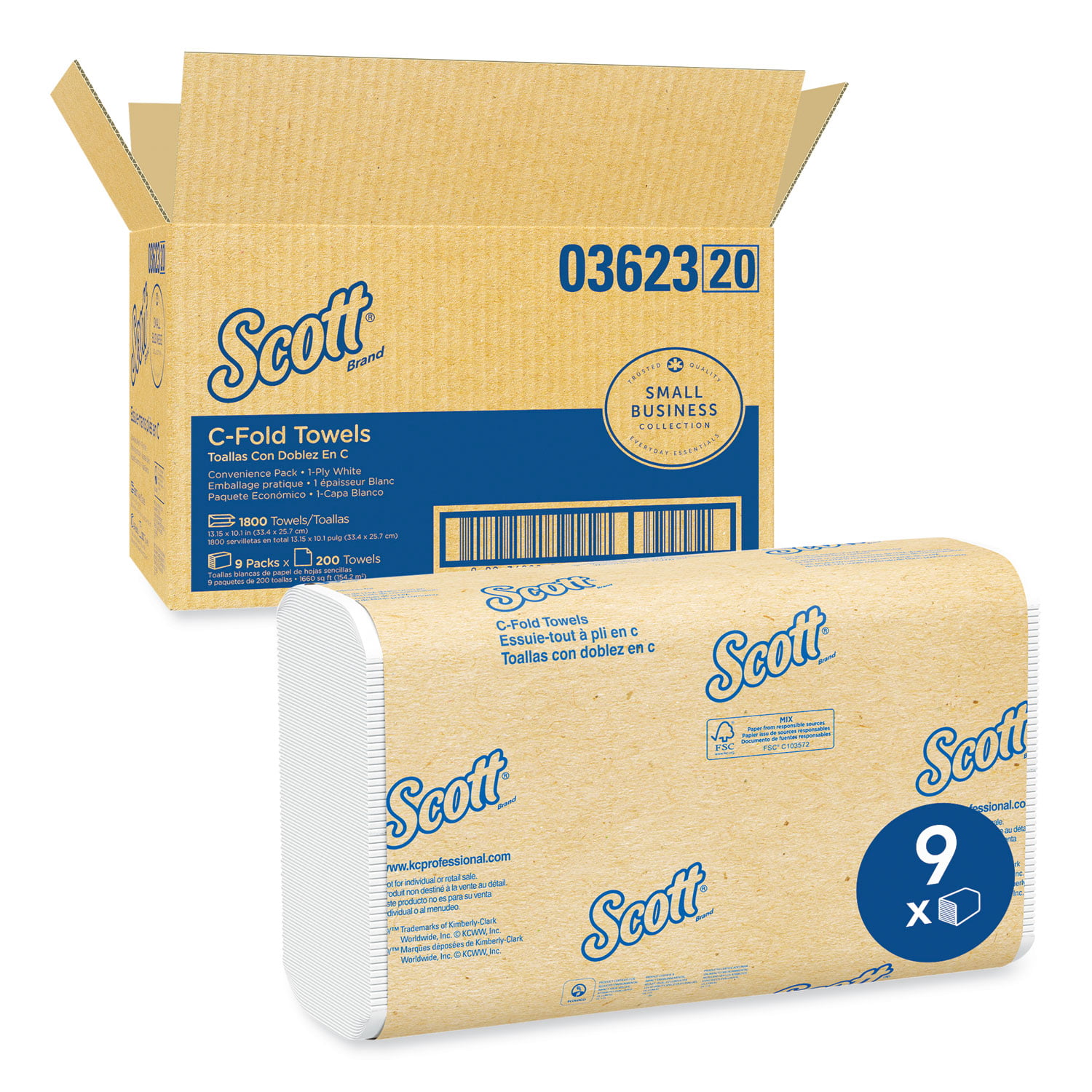 Scott Essential C-Fold Towels.Convenience Pack. 10.13 x 13.15. White. 200/PK.9PK/CT -KCC03623