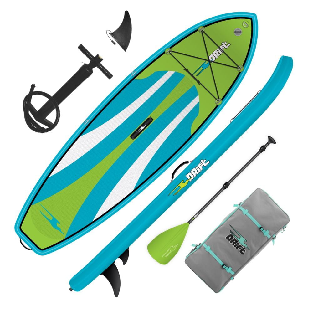 Drift Kid-s super stable Inflatable Stand Up Paddle Board. 8-x33″ SUP with Adjustable Aluminum Paddle & Backpack Travel Bag