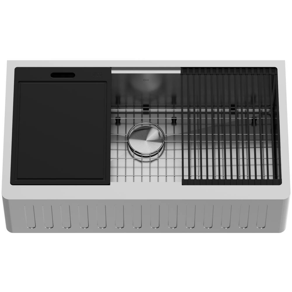 VIGO 1004816573 Oxford 36″ Single Bowl Workstation Undermount Stainless Steel Farmhouse Sink with Ledge and Accessories
