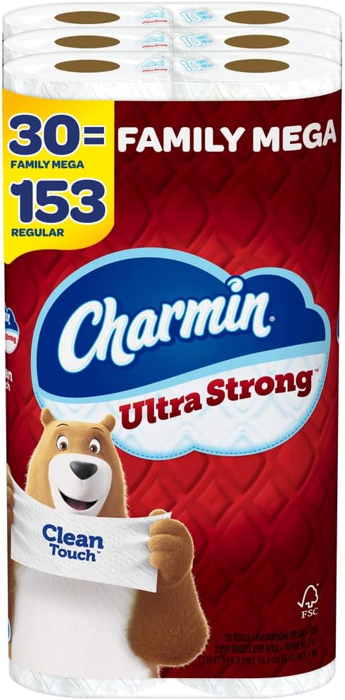 Charmin Ultra Strong Clean Touch Toilet Paper. 30 Family Mega Rolls = 153 Regular Rolls
