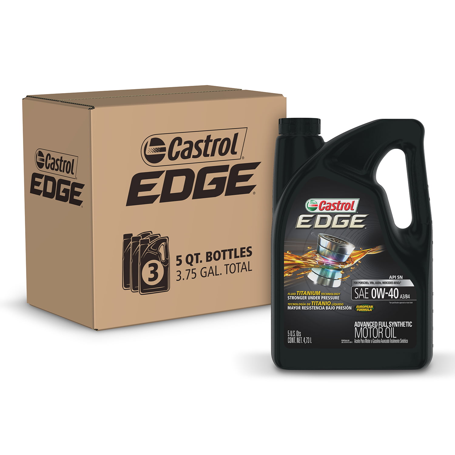 Castrol Edge 0W-40 A3/B4 Advanced Full Synthetic Motor Oil. 5 Quarts. Case of 3
