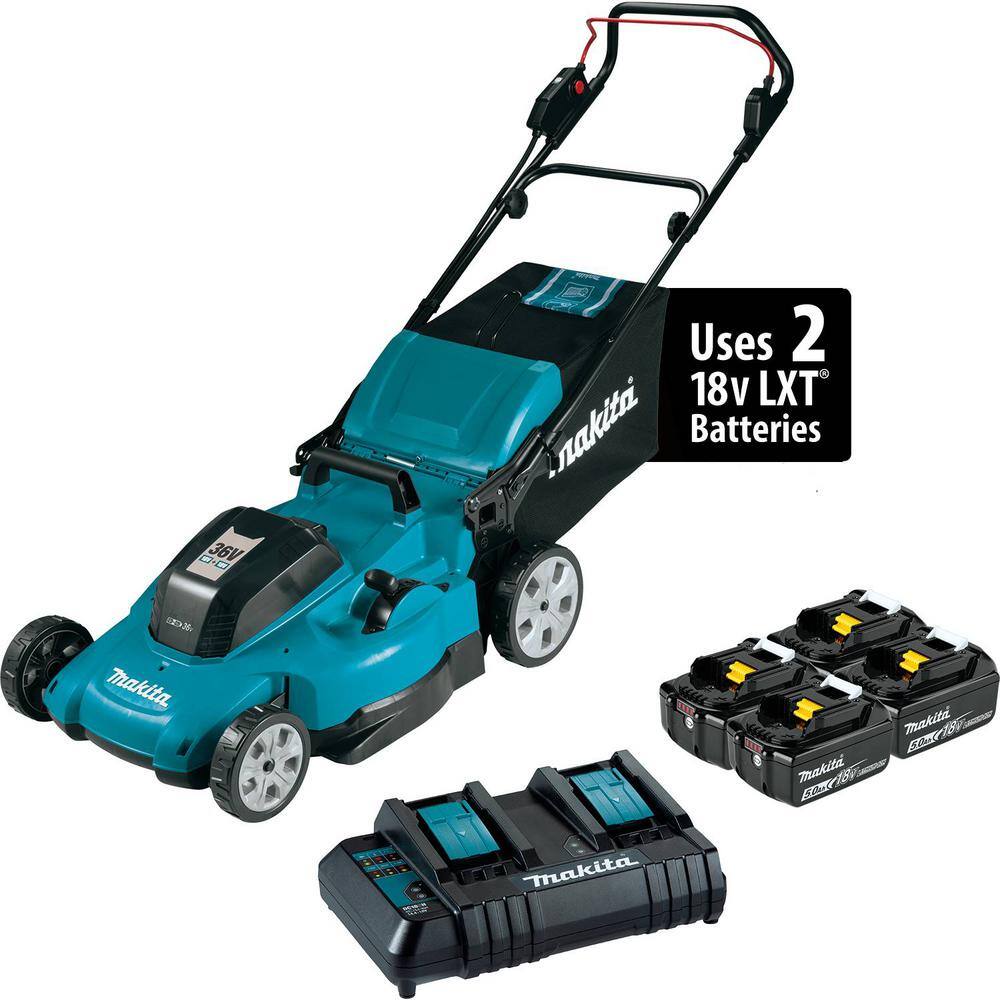 Makita XML10CT1 18-Volt X2 (36V) LXT Lithium-Ion Cordless 21 in. Walk Behind Lawn Mower Kit w/4 batteries (5.0Ah)