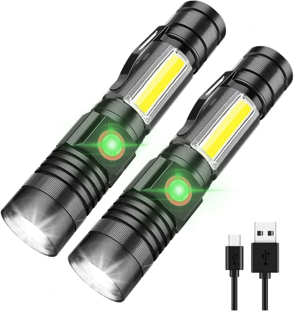 LED Flashlight Rechargeable. 1000 Lumens Super Bright Magnetic Flashlight with COB Work Light. Waterproof. 4 Modes. iToncs Pocket Tactical Flashlights 2 Pack