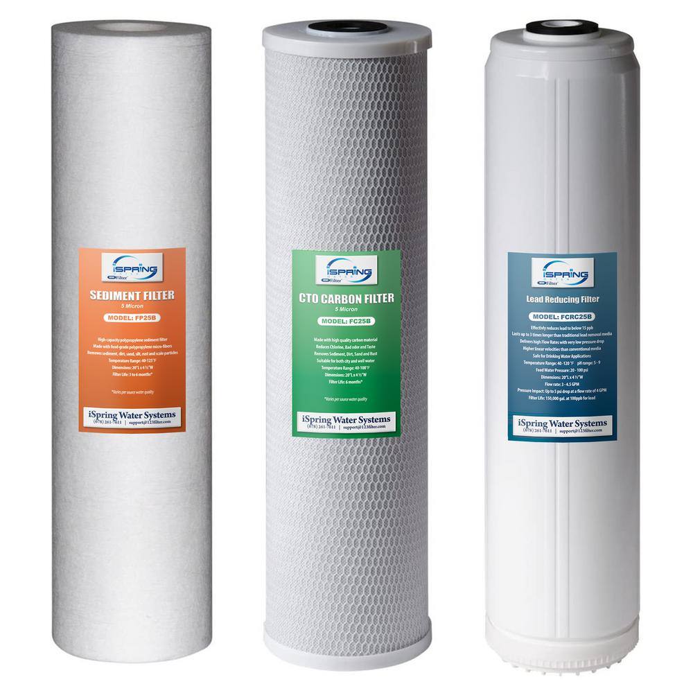 ISPRING F3WGB32BPB 3-Stage Whole House Water Filter Pack w/ Sediment. Carbon Block and Lead Reducing Cartridges. Fits WGB32B-PB