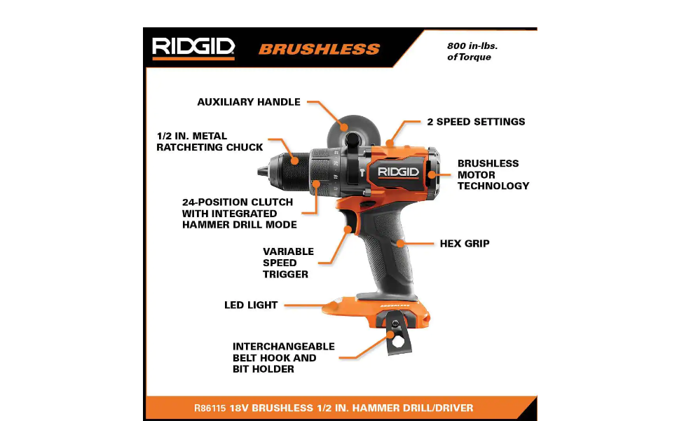 RIDGID R9225 18V Brushless Cordless 4-Tool Combo Kit with (1) 4.0 Ah and (1) 2.0 Ah MAX Output Batteries. 18V Charger. and Tool Bag