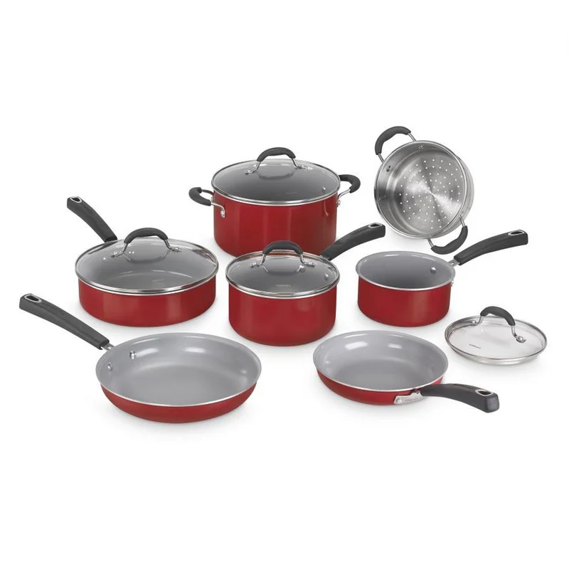 Cuisinart 54C-11R 11-Piece Ceramica XT Nonstick Cookware Set. Red/Stainless Steel