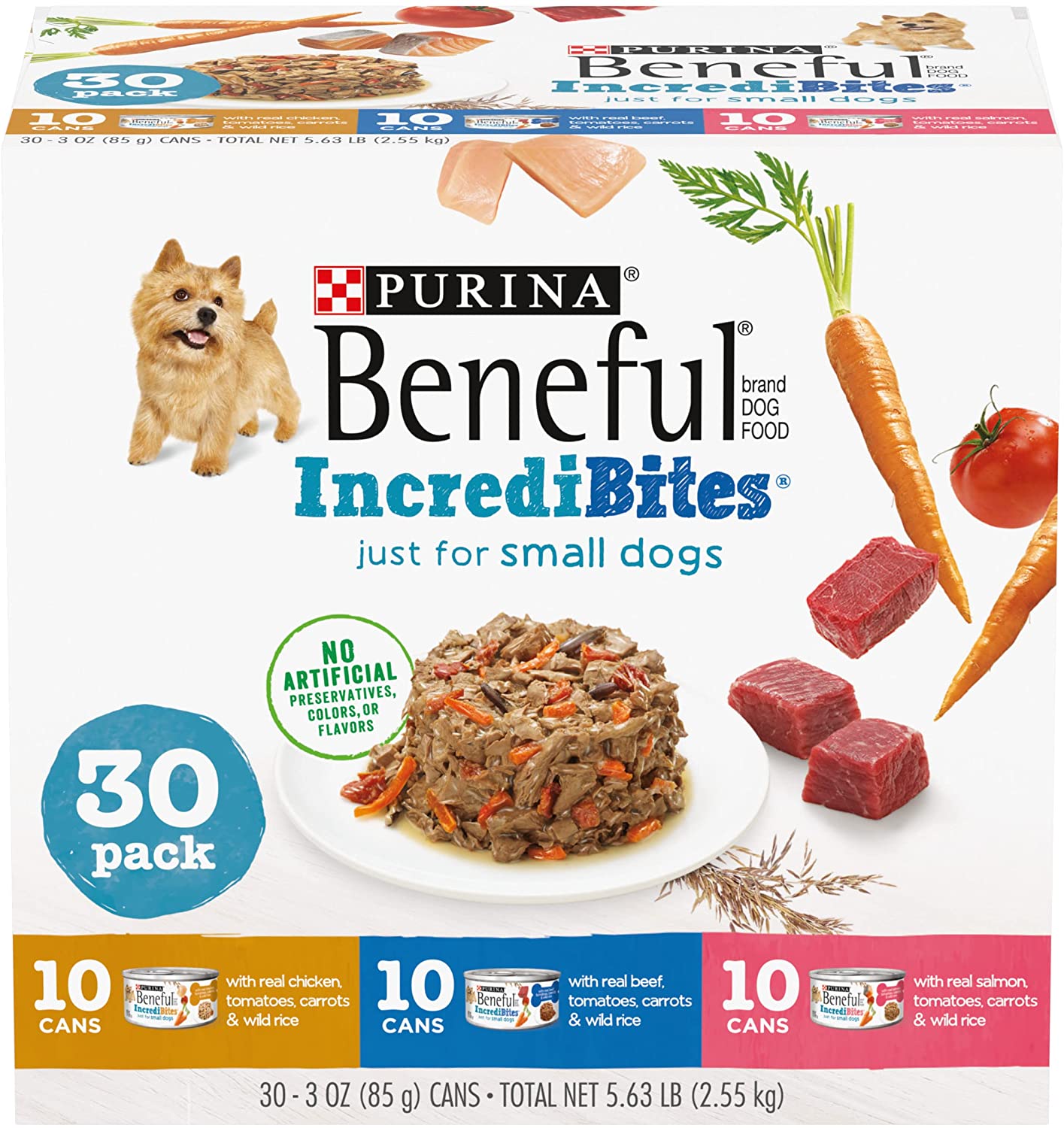 Purina Beneful Small Breed Wet Dog Food Variety Pack. IncrediBites with Real Beef. Chicken or Salmon - (30) 3 oz. Cans