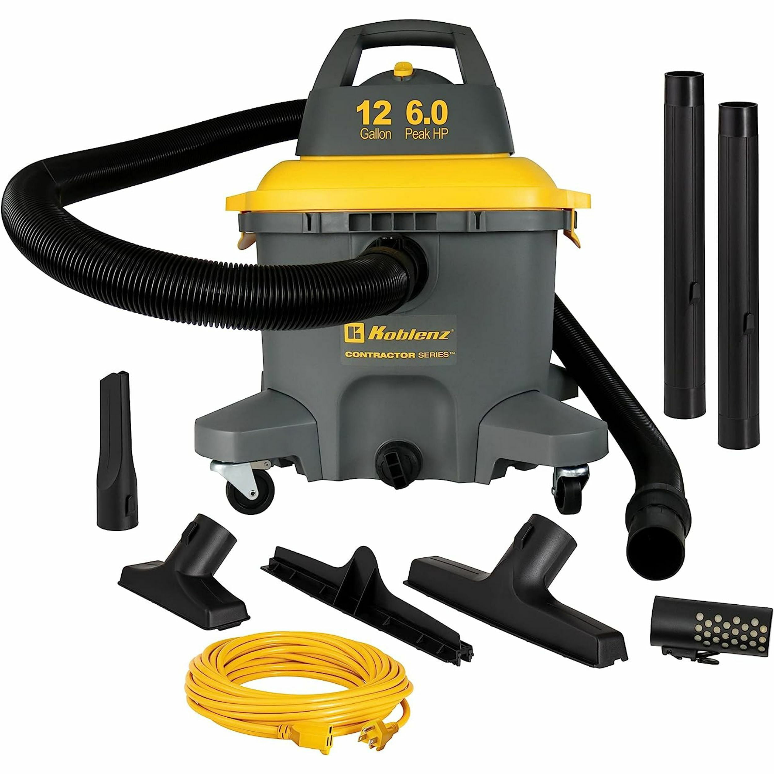 Koblenz Contractor 12 Gallon 6.0 Peak HP Wet Dry Shop Vacuum. 3 in 1 with blower Heavy Duty wet/dry vacuum. Gray (WD-12 C4)