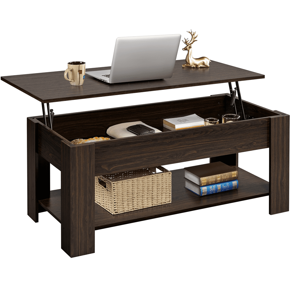 SMILE MART Modern 47.5″ Wood Lift Top Coffee Table with Lower Shelf. Espresso