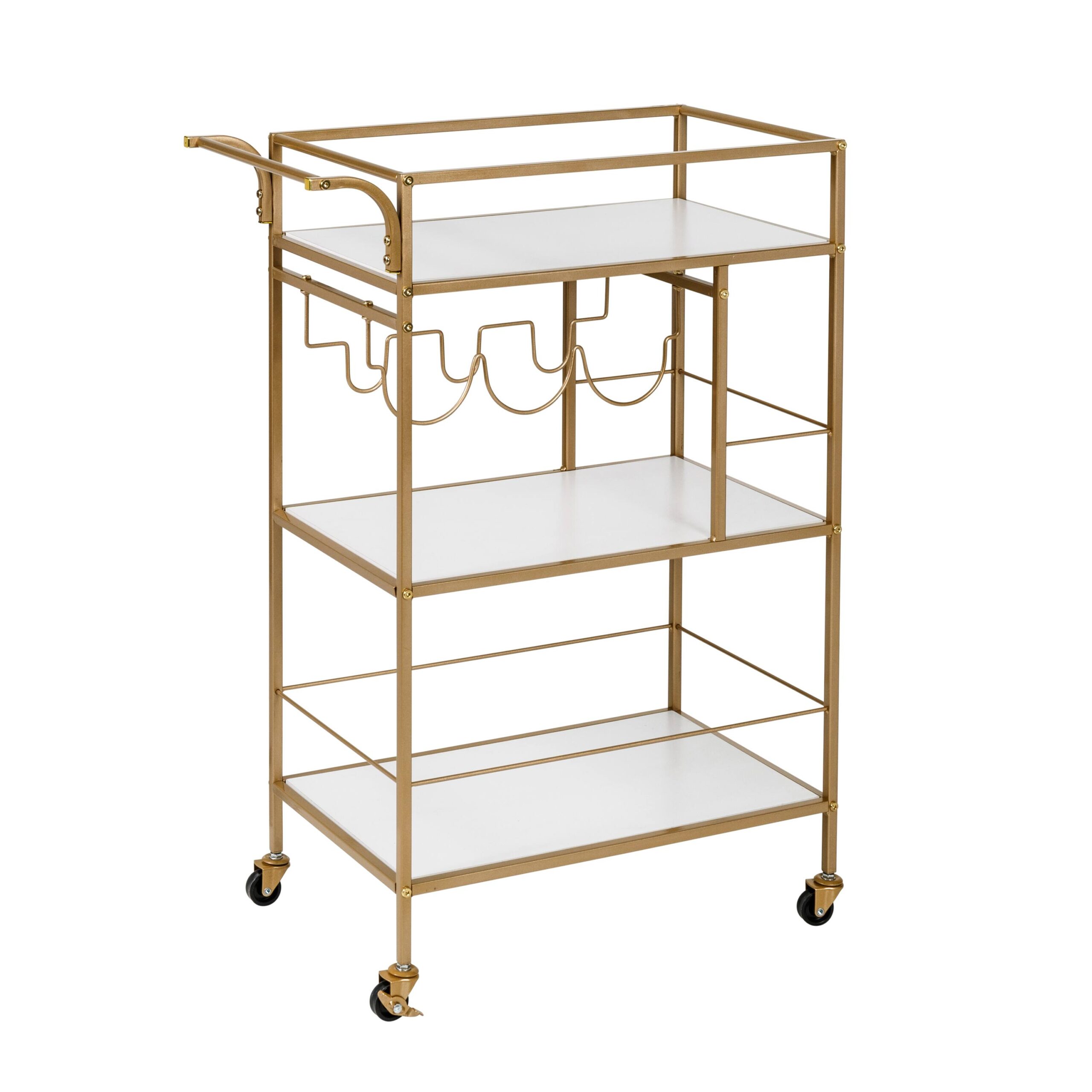 Honey Can Do 3-Tier Gold & White Rolling Bar & Serving Cart with Handles