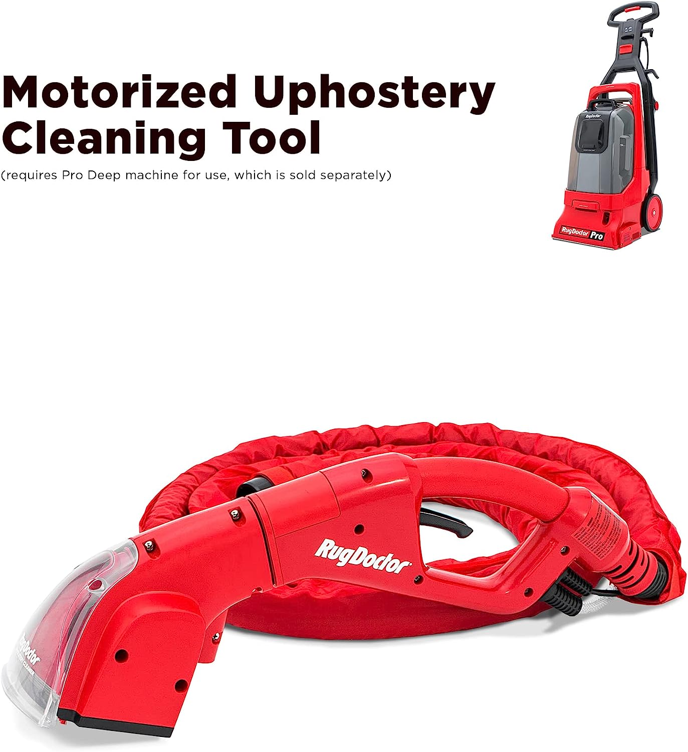 Rug Doctor Pro Motorized Upholstery Tool Attachment For Pro Deep Commercial Carpet Cleaning Machine – Dual Action Motorized Brush with Strong Suction Removes Stains. Soils & Lingering Odors.Red