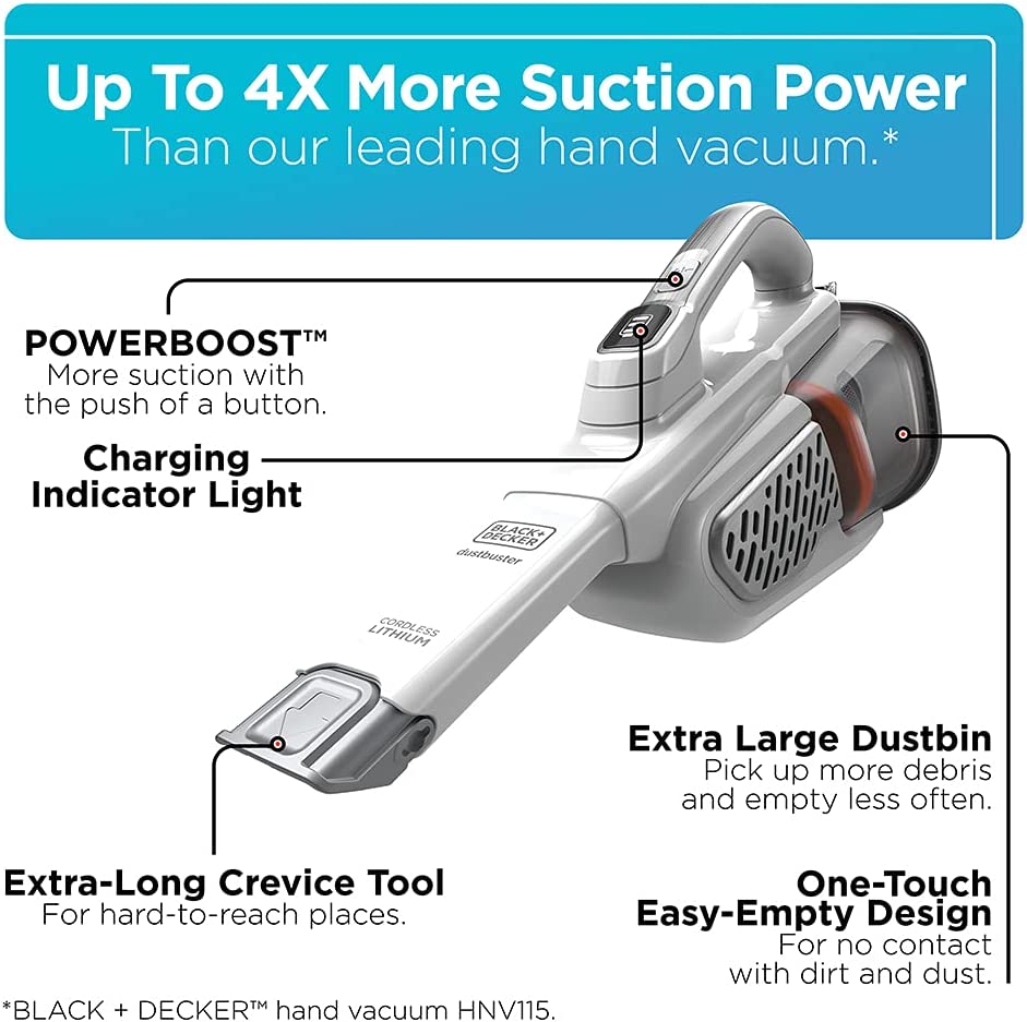 BLACK+DECKER Dustbuster Handheld Vacuum. Cordless. AdvancedClean+. White (HHVK320J10)