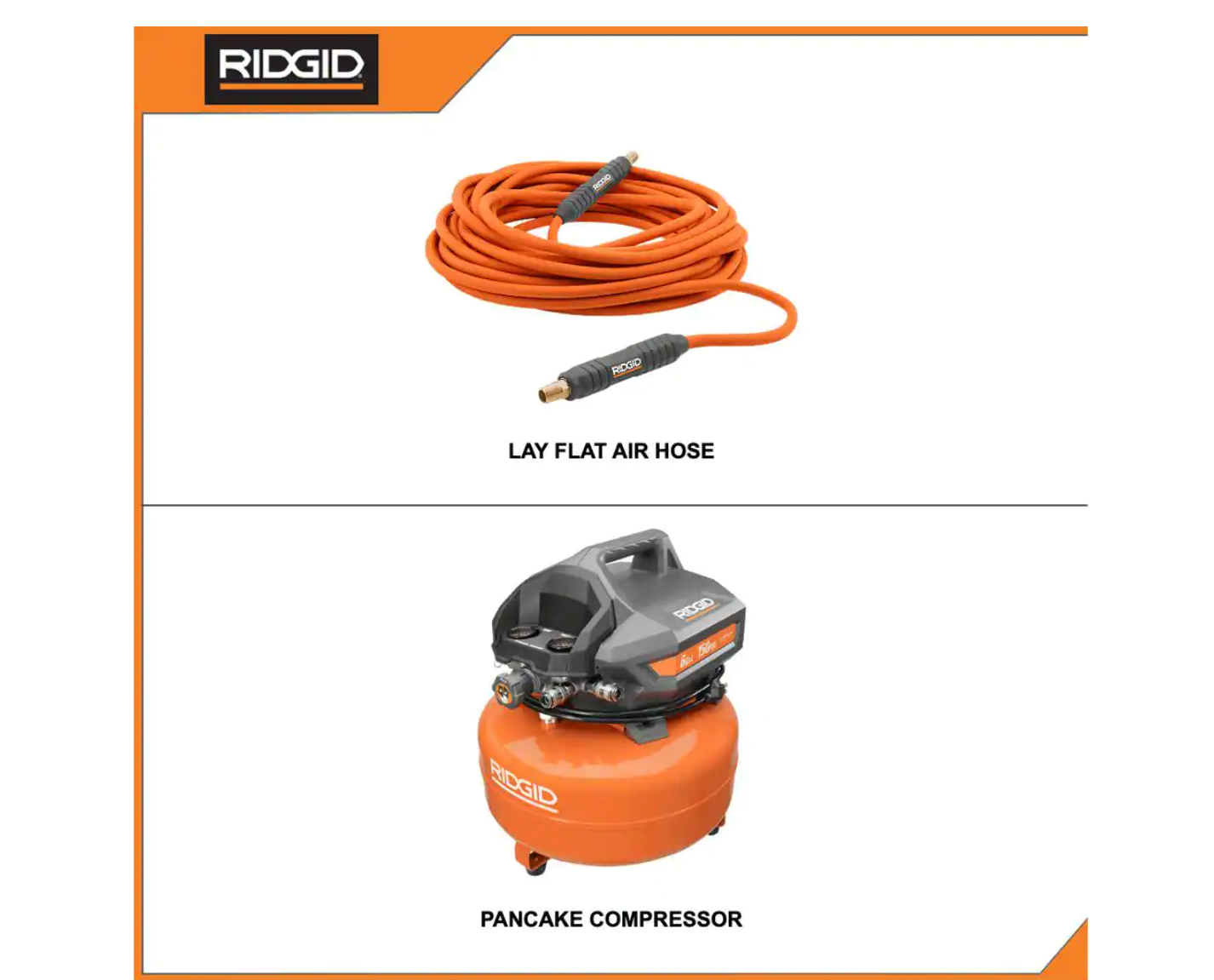 RIDGID OF60150HB-R5025LF 6 Gal. Portable Electric Pancake Air Compressor with 1/4 in. 50 ft. Lay Flat Air Hose