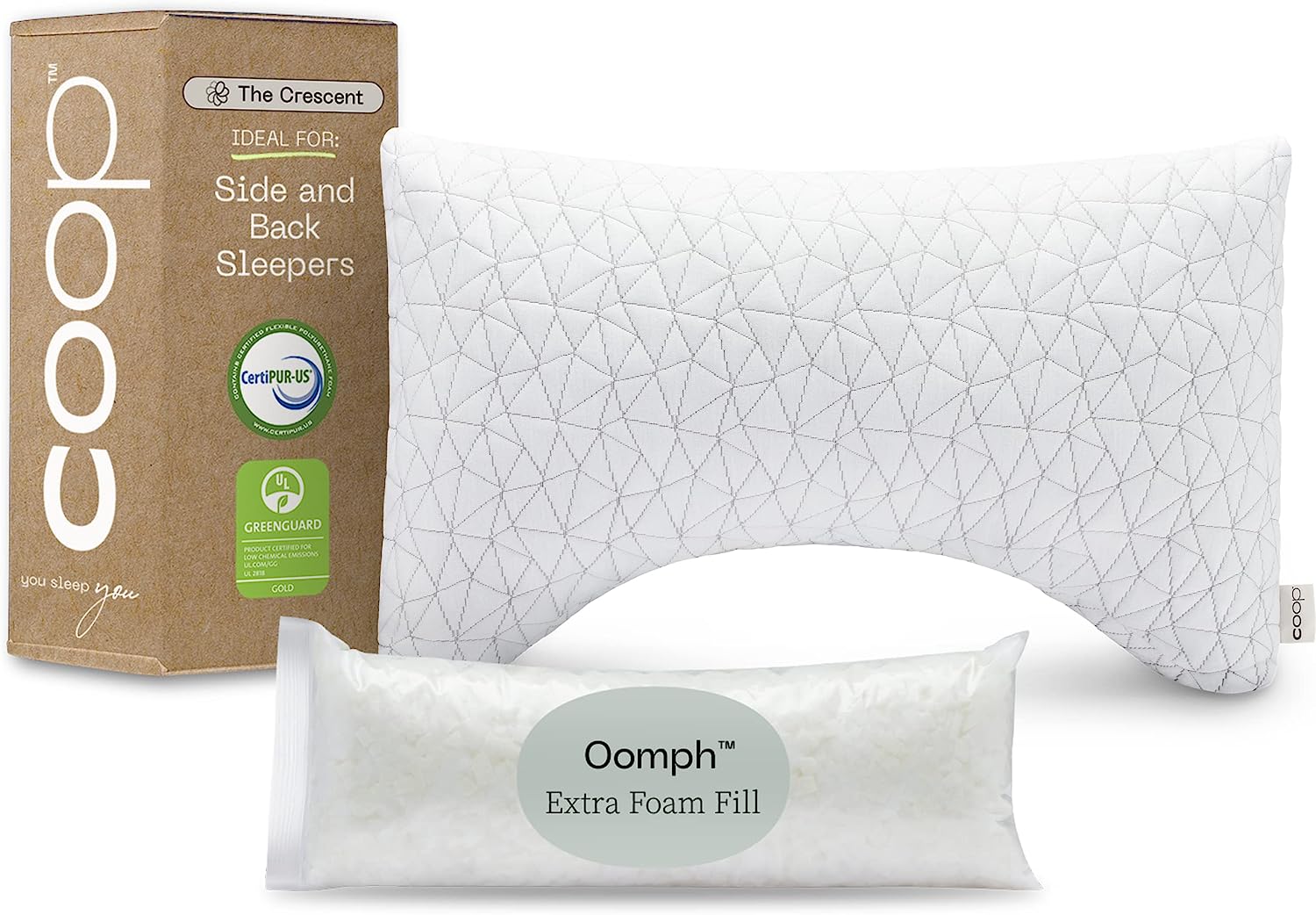 Coop Home Goods Crescent Back and Side Sleeper Pillow - Pillow for Neck and Shoulder Pain Relief. Memory Foam Pillow. Bed Pillow for Sleeping. Pillow for Side Sleepers and Back Sleepers (Queen Size)