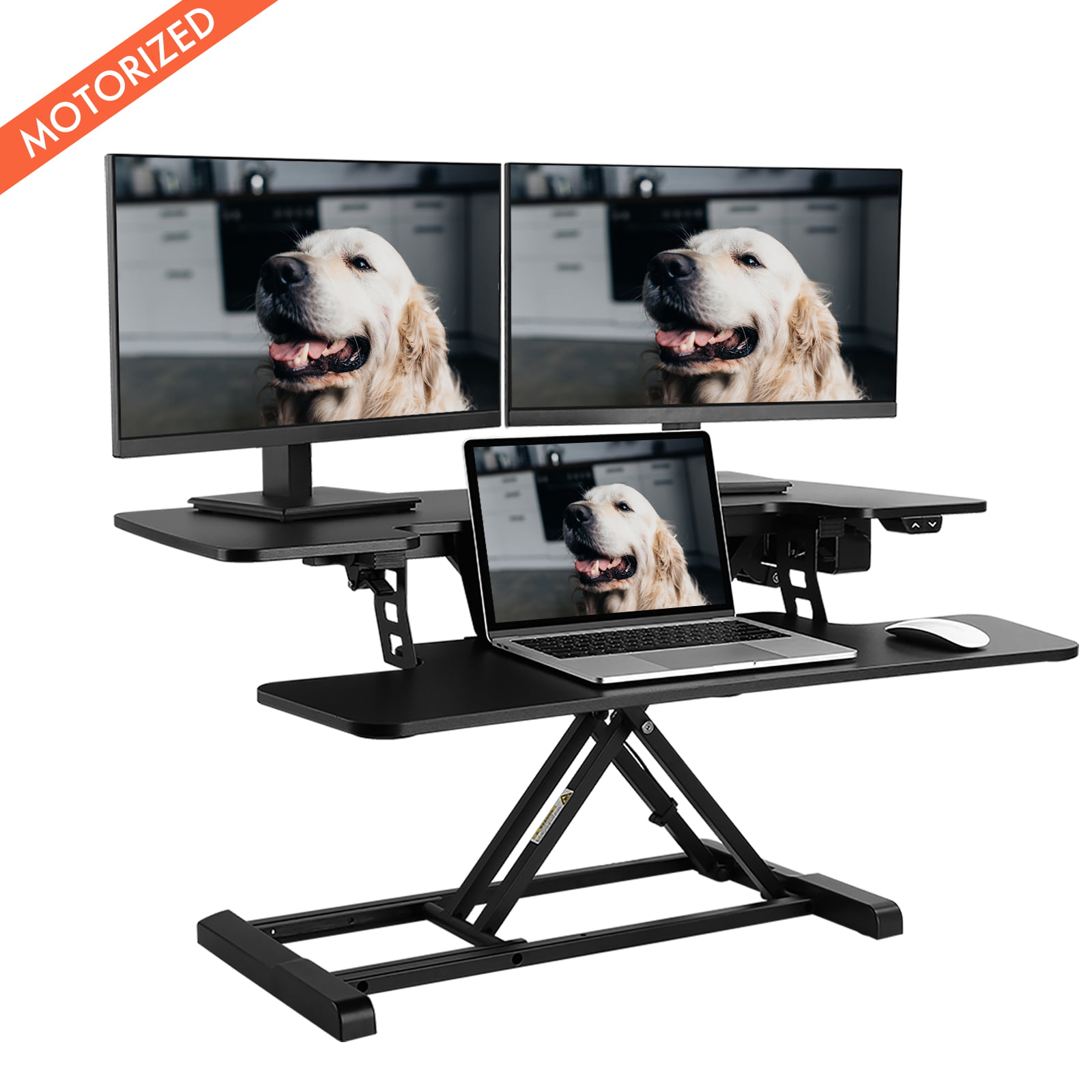 FLEXISPOT Motorized Home Office Standing Desk Converter Computer Desk Riser Black 35″ U-Shape