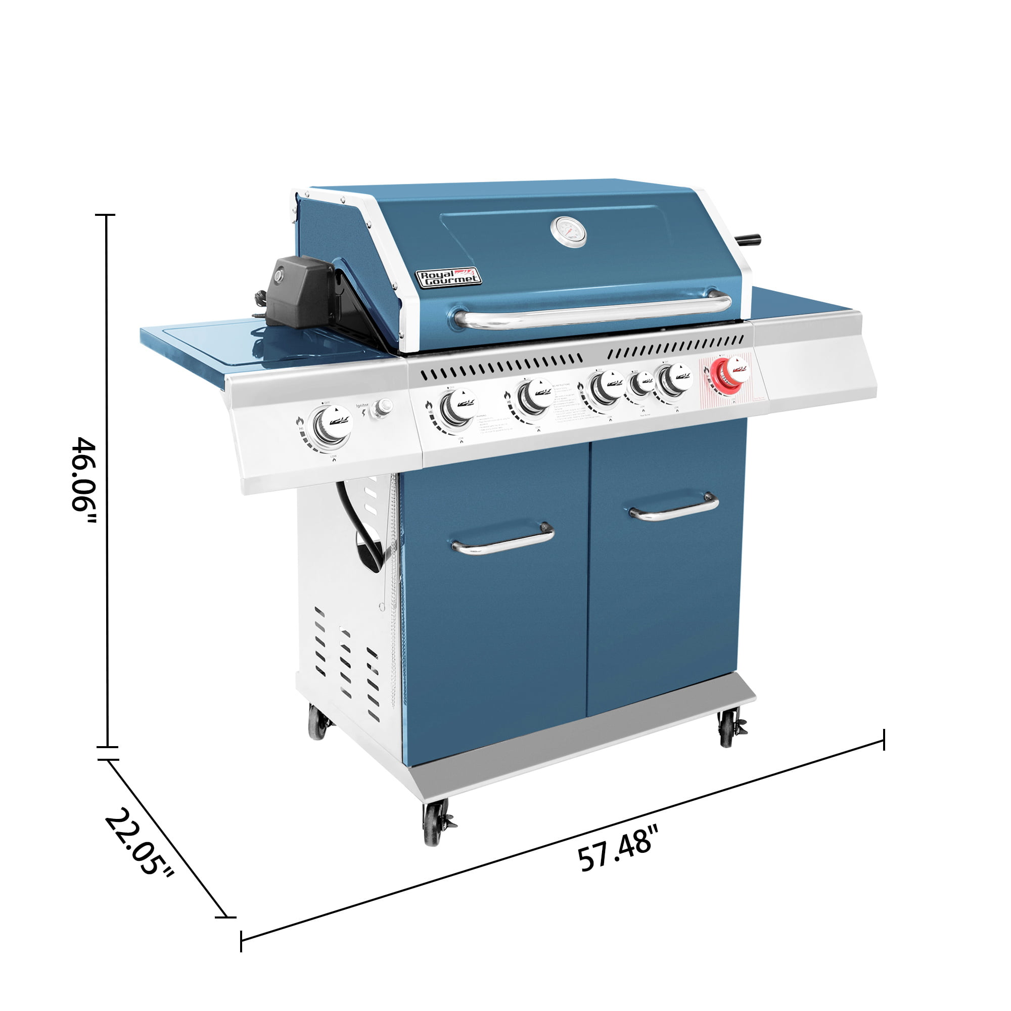 Royal Gourmet GA5403B 5-Burner BBQ Cabinet Style Gas Grill with Rotisserie Kit. Rear Burner. Rear Burner and Side Burner