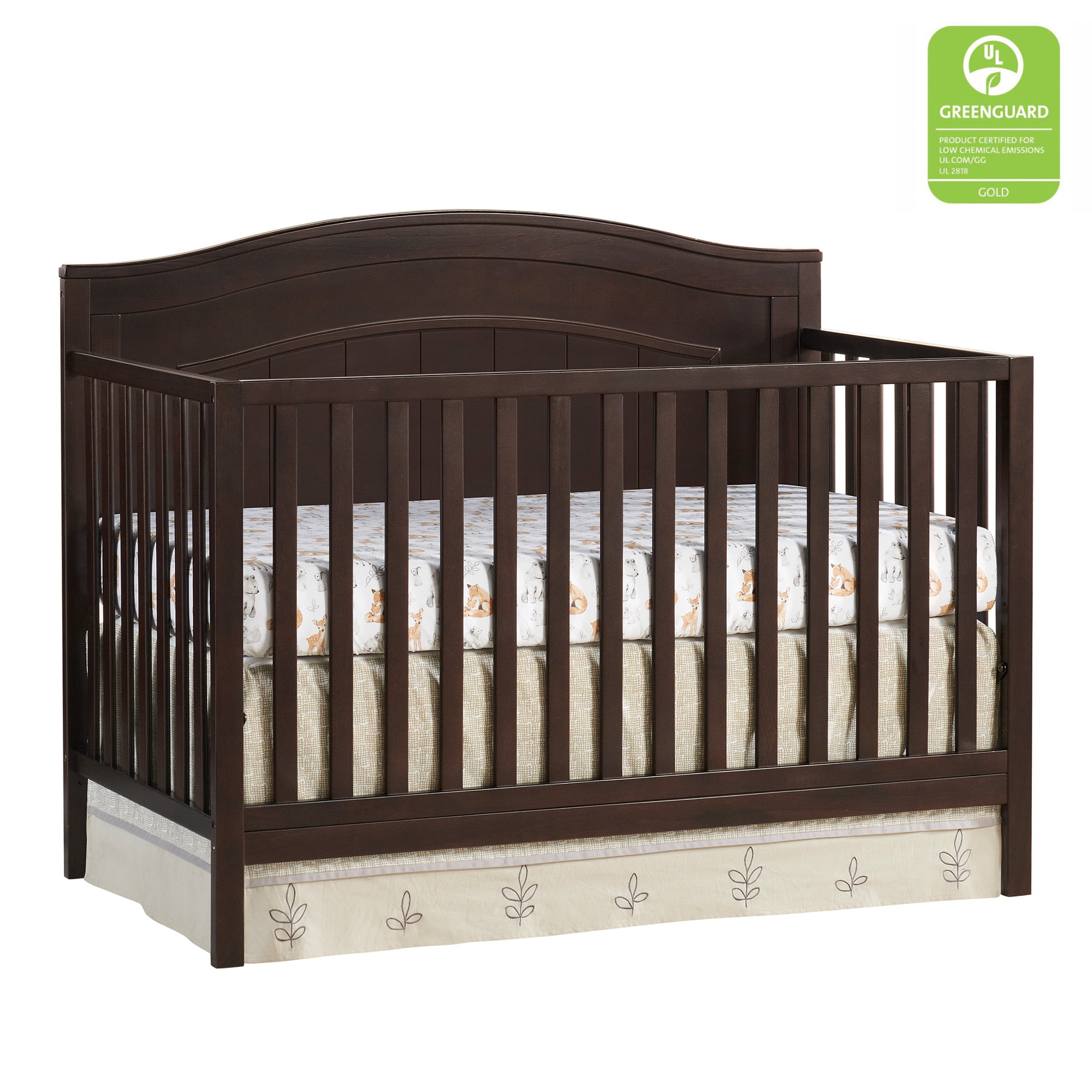 Oxford Baby North Bay 4-in-1 Convertible Crib. Espresso Brown. GREENGUARD Gold Certified. Wooden Crib