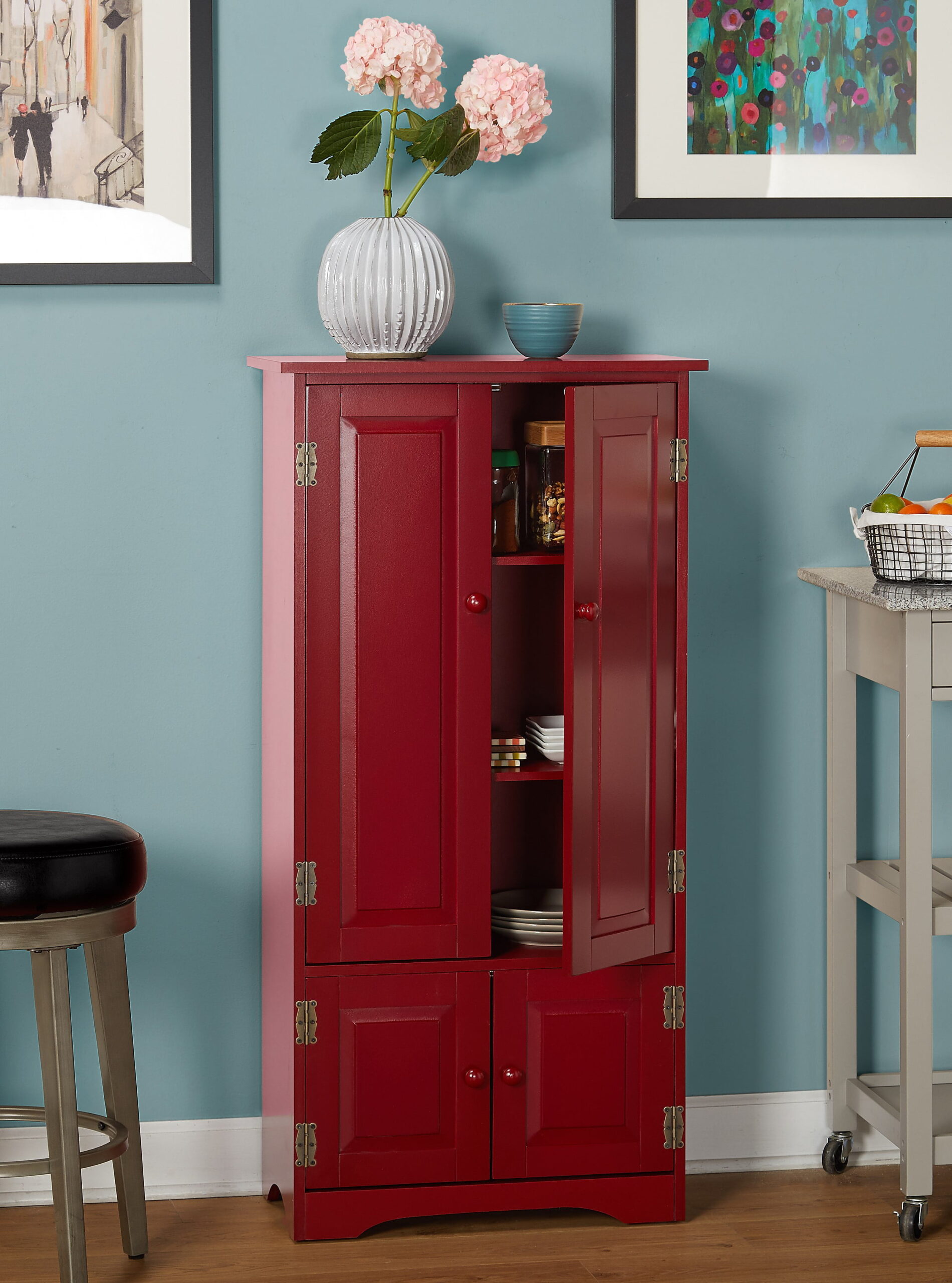 Versatile Wood 4-Door Floor Cabinet. Red