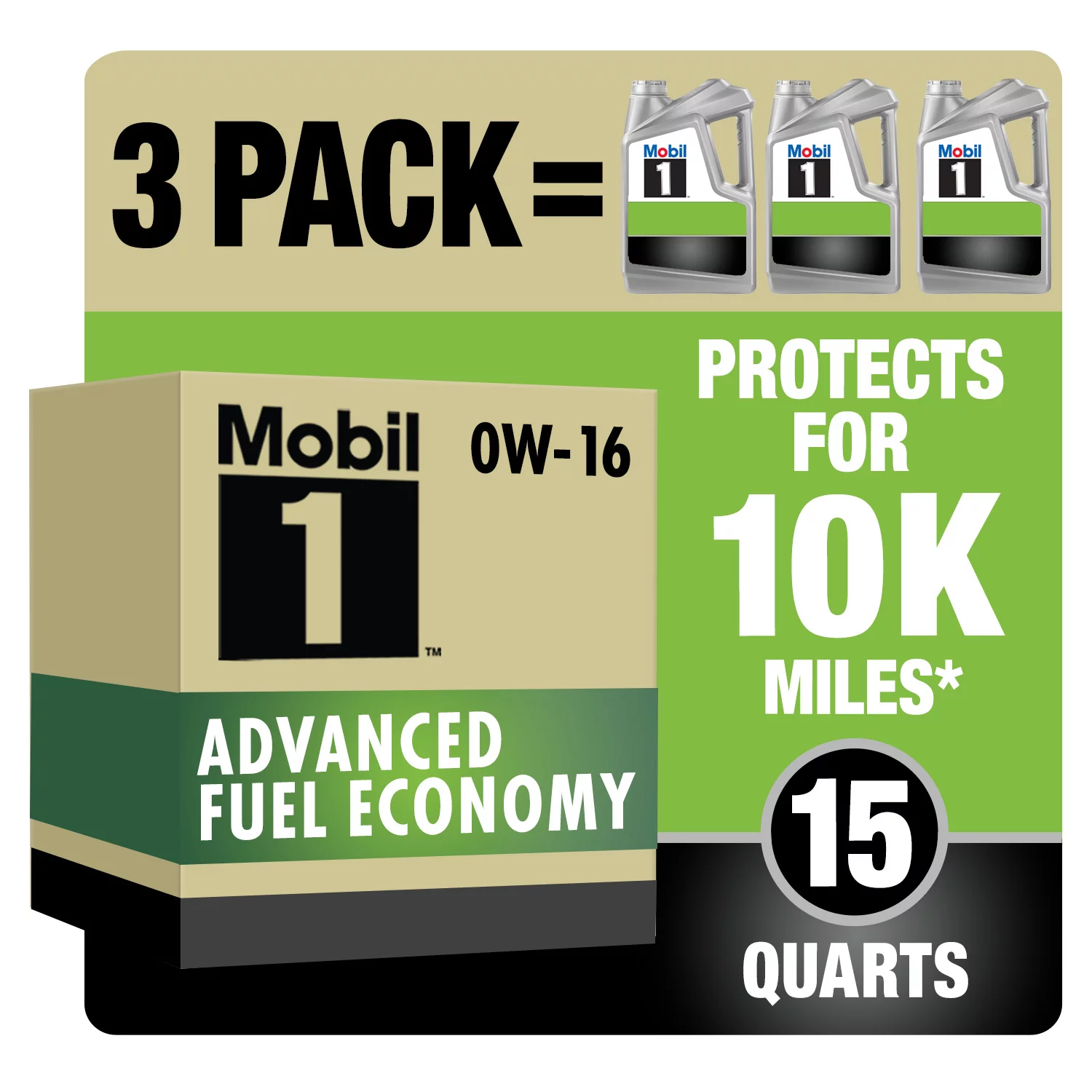 Mobil 1 Advanced Fuel Economy Full Synthetic Motor Oil 0W-16. 5 qt (3 Pack)