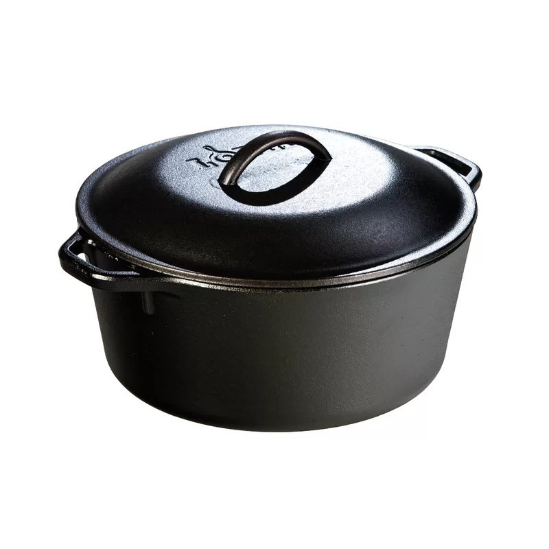 Lodge L8DOL3 Cast Iron Dutch Oven with Dual Handles. Pre-Seasoned. 5-Quart