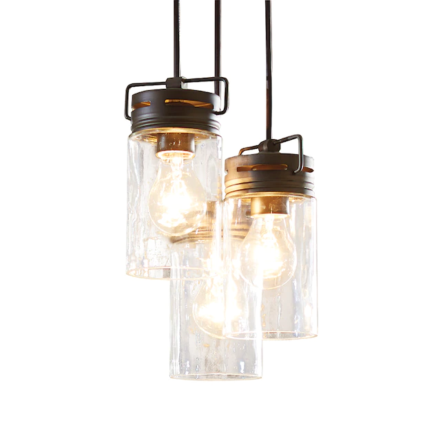 allen + roth  Vallymede 3-Light Aged Bronze Farmhouse Clear Glass Jar Mini Pendant Light